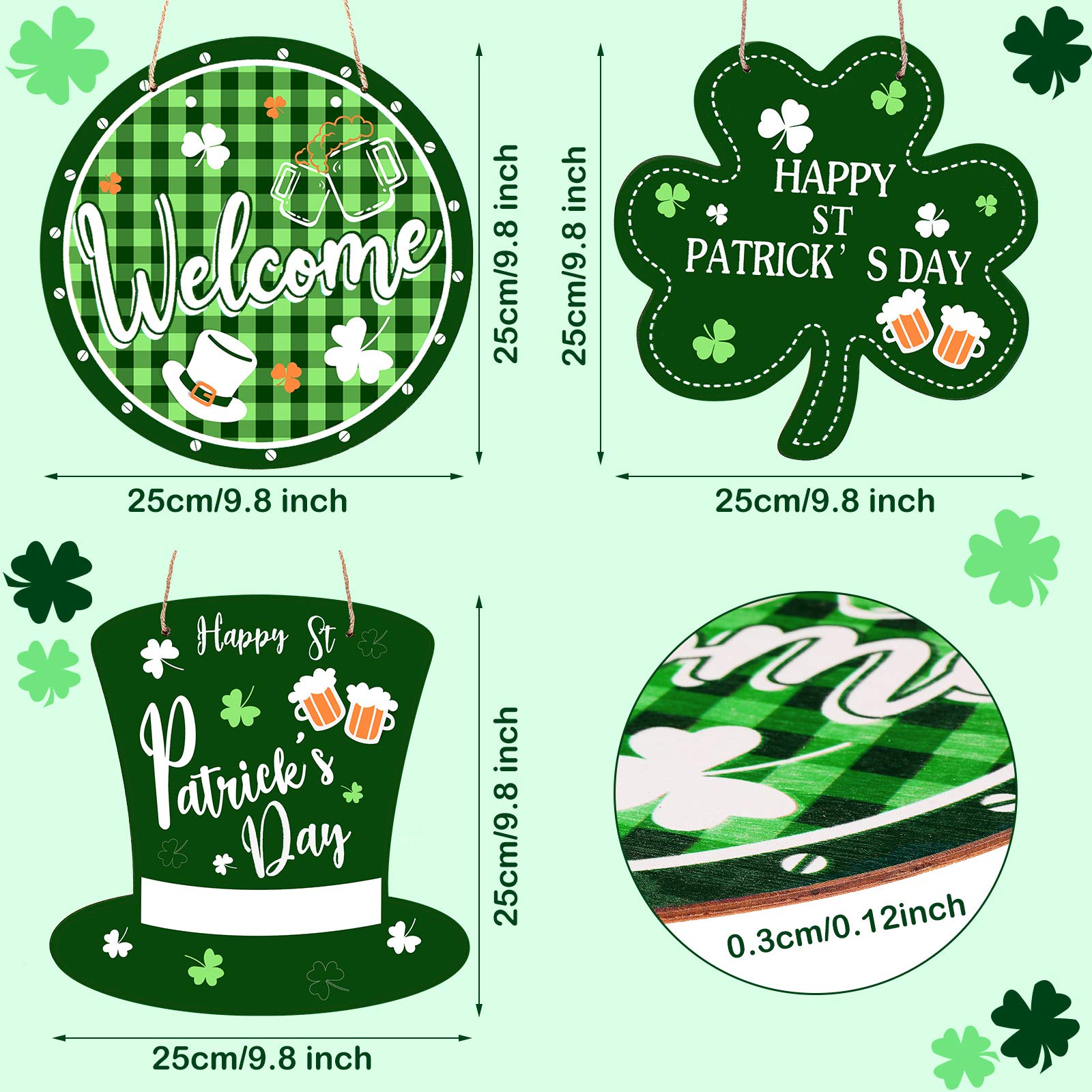 Jetec 3-Piece St. Patrick's Day Wooden Shamrock Wreath Set - Irish Front Door Hanging Decor, Green Welcome Sign for Home Wall & Door - Perfect for Irish-Themed Parties, Pub Decorations & Spring Festival Celebrations