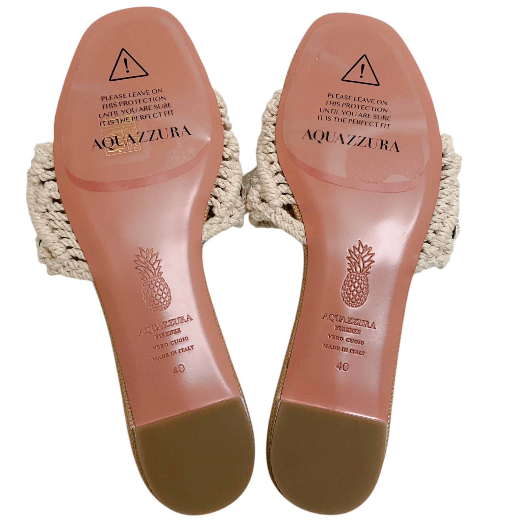 Aquazzura Women's Natural Raffia Flat Sandals with Crystal Detail - Comfortable Summer Beach Shoes for Vacation & Casual Outings