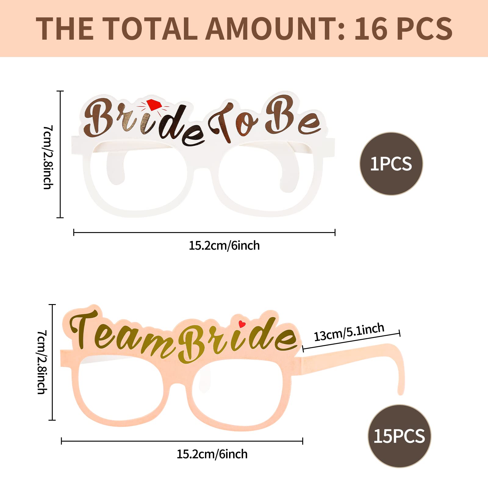 16-Piece Rose Gold Hen Party Glasses Set for Bride & Bridesmaids - Fun Bachelorette Party Eyewear, Bridal Shower Decor & Hens Night Game Props - Perfect for Wedding Celebrations, Girls Night Out & Bachelorette Party Favors