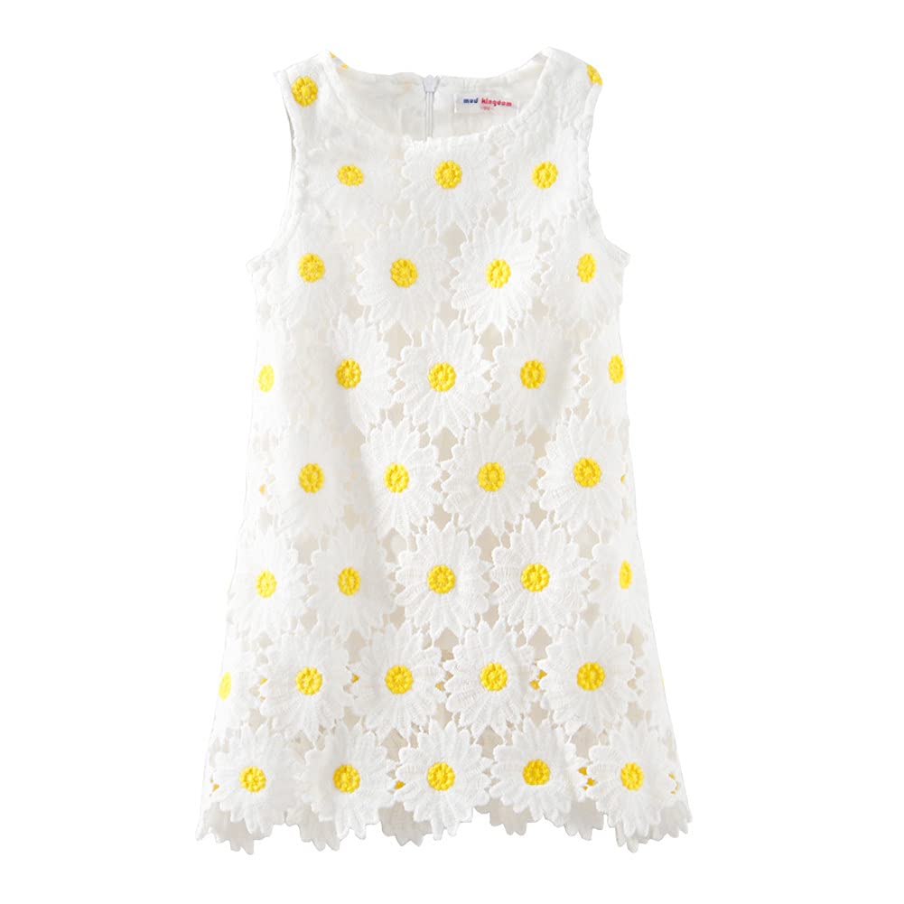 Elegant White Sunflower Girl Dress for Special Occasions | Mud Kingdom Boutique | Perfect for Birthday Parties, Weddings & Photo Shoots