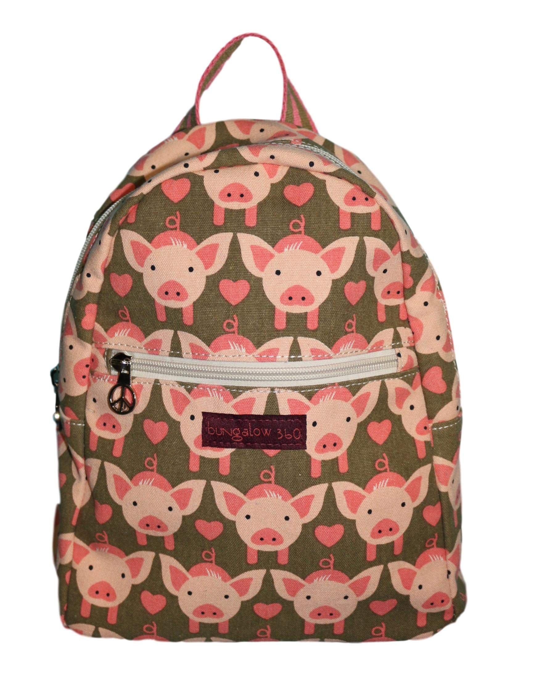 Bungalow 360 Mini Backpack for Adults - Small Pig Print Design, Lightweight & Durable Daypack for Travel, Hiking, Festivals & Everyday Use