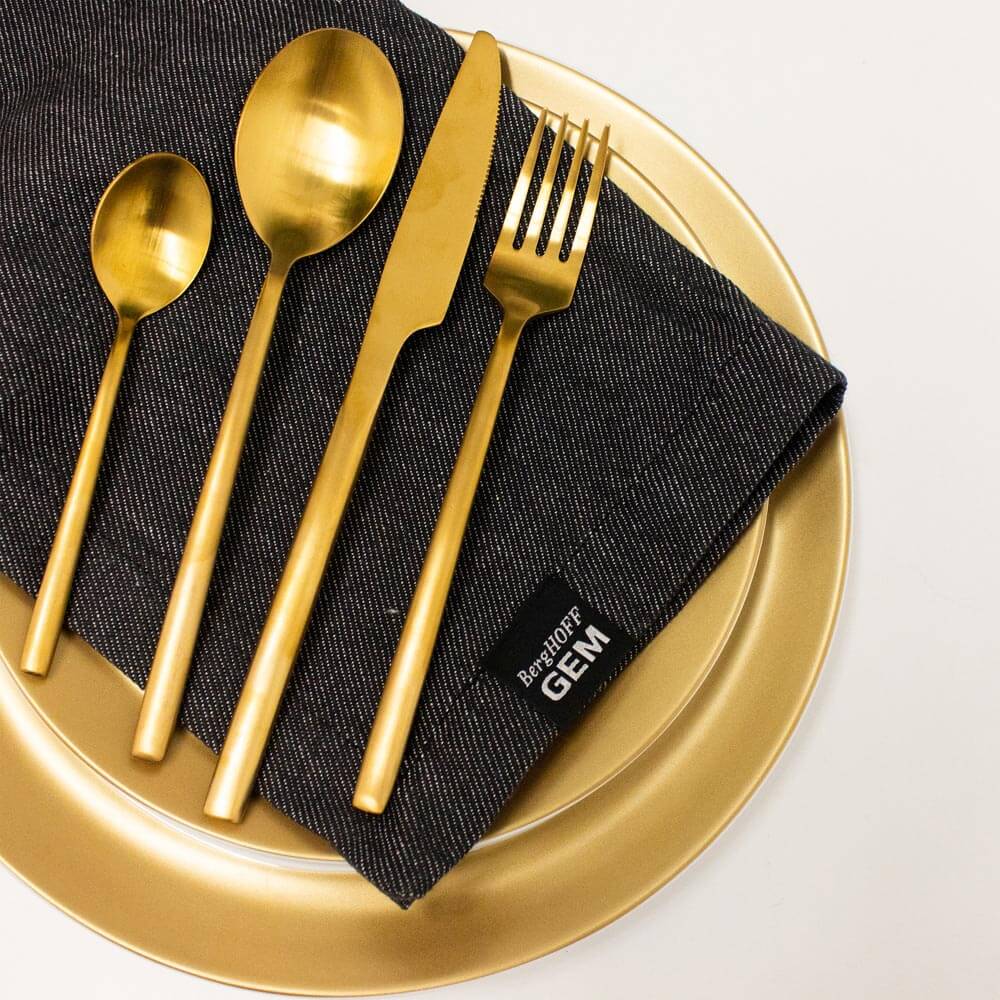 BergHOFF GEM 32-Piece 18/10 Stainless Steel Flatware Set with Gold Plating - Elegant Dinnerware for Formal Dining, Wedding Gifts & Luxury Table Setting