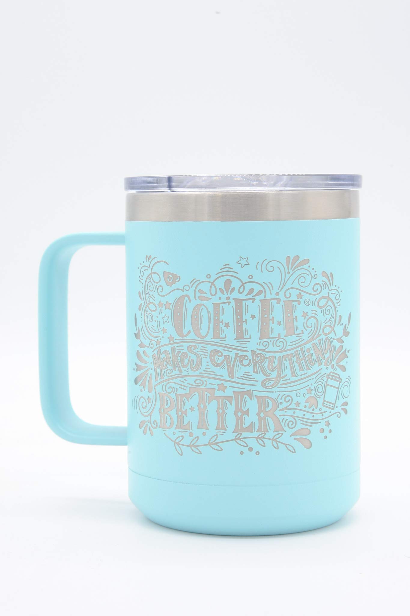15oz Vacuum Insulated Coffee Mug - Leak-Proof Travel Tumbler with Lid, Keeps Hot/Cold for Hours - Perfect for Office, Commuting & Outdoor Activities (Teal)