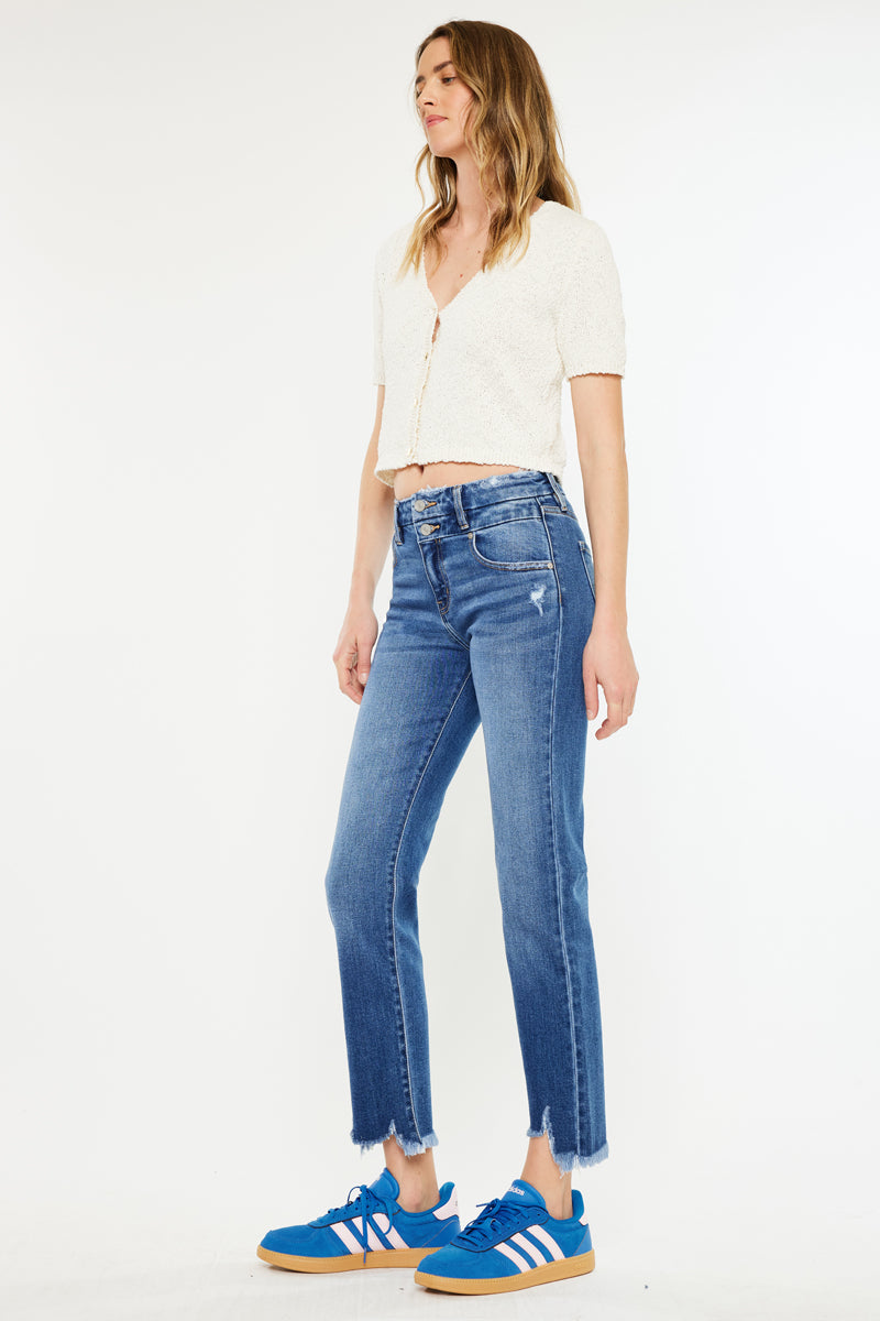 Premium Walnut High Rise Slim Straight Leg Jeans for Women - Comfortable Stretch Denim Pants for Work, Casual & Night Out