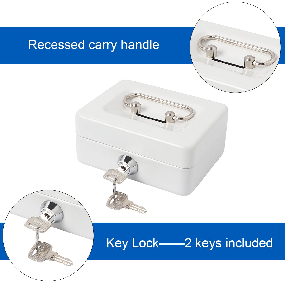 Lovndi Small Cash Box with Lock and Slot - Money Box for Cash, Piggy Bank for Kids & Adults - White - Perfect for Home, Office, and Retail Use