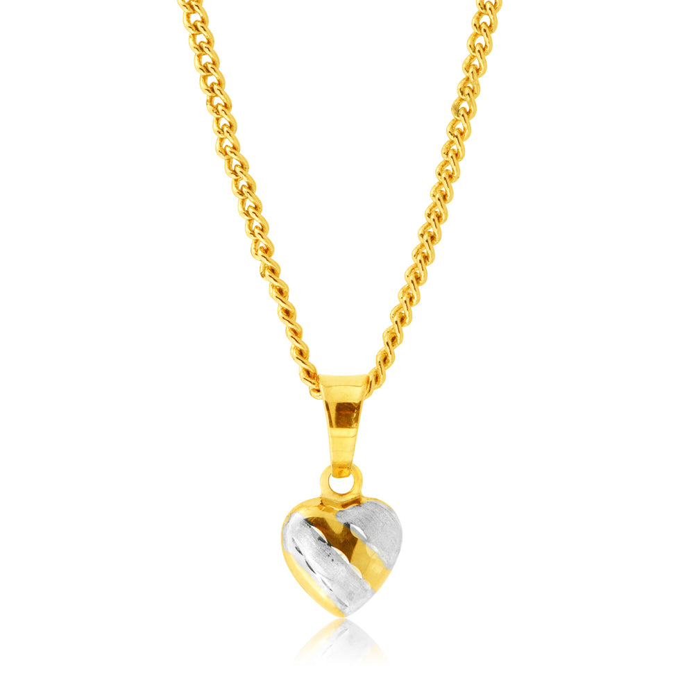 9ct Yellow Gold and White Diamond Cut Heart Pendant Necklace - Elegant Jewelry Gift for Women - Perfect for Valentine's Day, Anniversary & Special Occasions