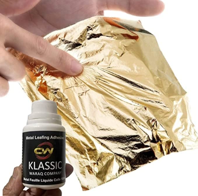 Premium 24K Gold Leaf Sheets - 25 Pack with 50ml Gilding Glue for Art & Crafts | 16x16cm Edible Gold Foil for Resin Art, DIY Projects, Furniture Decor, Nail Art & Maysur Paintings | Perfect for Home Decor, Wedding Crafts & Luxury Gift Packaging