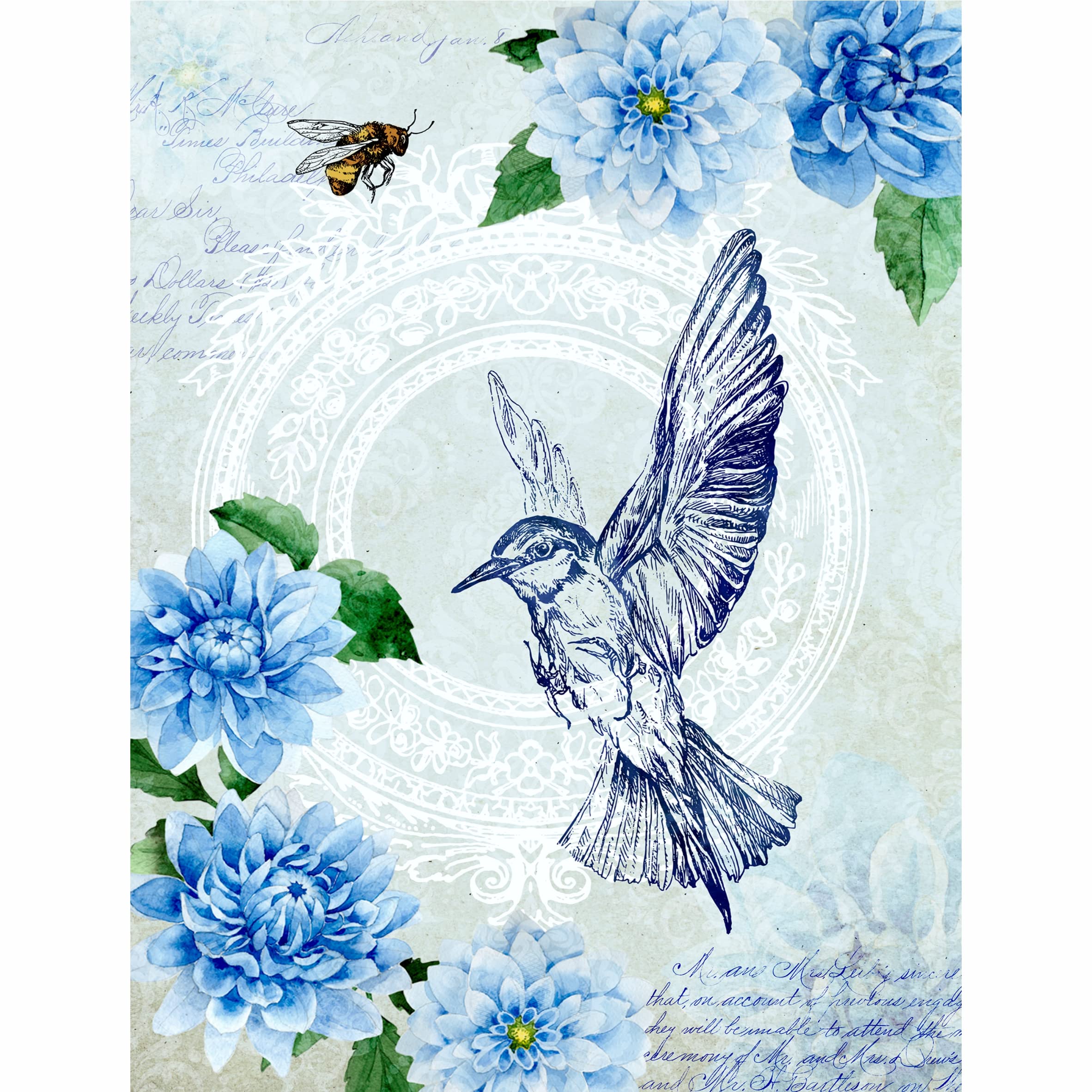 Decorative Wall Stencils - 6 Unique Bees & Birds Mulberry Rice Paper Designs (8 x 10.5 Inch, 30gsm) for DIY Decoupage, Scrapbooking & Home Decor - Perfect for Nursery, Living Room & Craft Projects