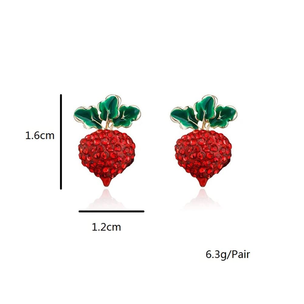 Vibrant S925 Sterling Silver Stud Earrings - Cute Red Radish, Strawberry, Flower, Apple, Cherry & Mushroom Designs | Fashionable Vegetable & Fruit Jewelry for Women & Girls | Perfect Birthday, Christmas & New Year Gift | Great for Casual Wear, Parties & Everyday Accessories