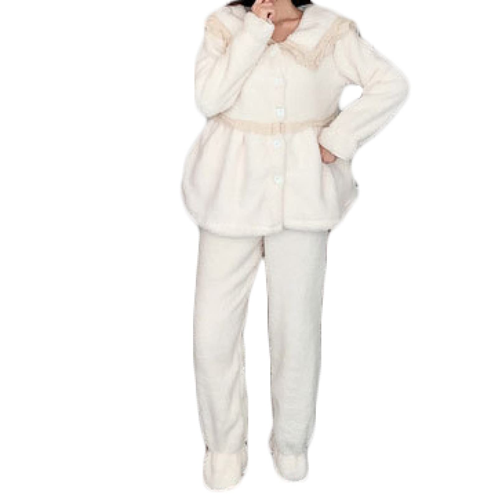 Cozy Winter Plush Pajama Set for Women - Soft Flannel Shirt & Pants Lounge Wear | Warm Sleepwear for Cold Nights, Christmas Gifts & Relaxing at Home