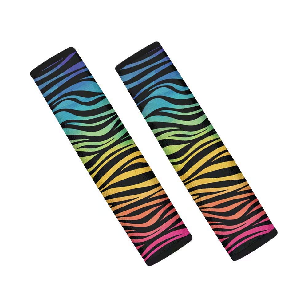 2 Packs Rainbow Zebra Car Seat Belt Covers - Soft Shoulder Pads for Adults & Kids - Vehicle Safety Cushion for Comfortable Driving - Perfect for Road Trips, Commuting and Long Distance Travel
