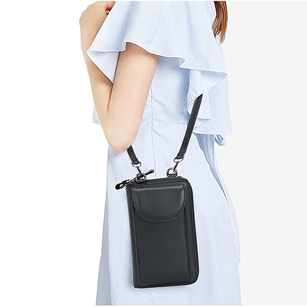 Premium Vegetable-Tanned Leather Phone Card Cash Sling Bag - Slim Crossbody Shoulder Wallet for Men & Women (Black) - Ideal for Travel, Outdoor Adventures & Everyday Carry