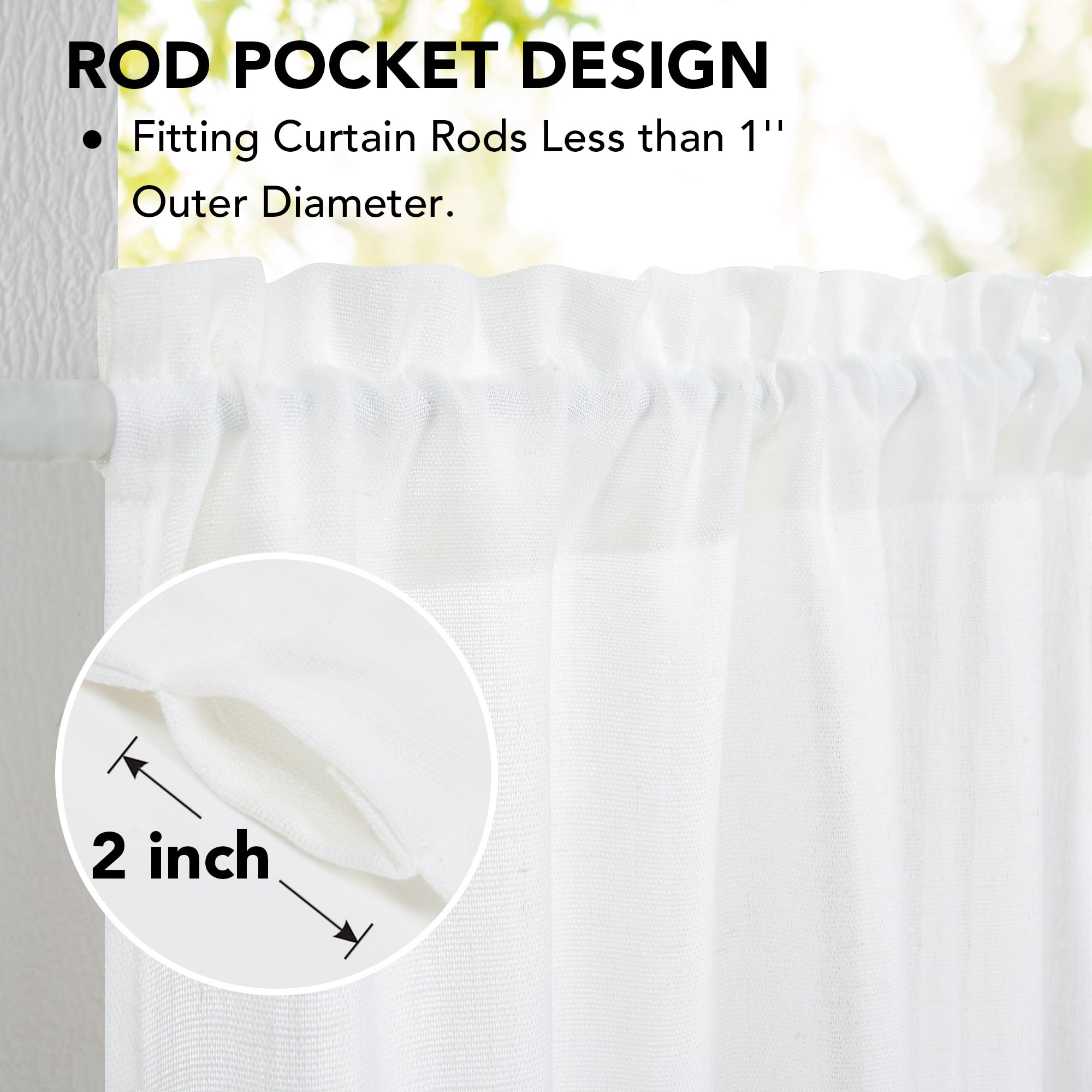 Deconovo 24 Inch Cafe Curtains - Farmhouse Style Rod Pocket Faux Linen Kitchen Window Curtains for Small Windows (26x24 Inch, 2 Panels, Pure White) - Perfect for Cozy Kitchens, Breakfast Nooks & Cottage Style Homes