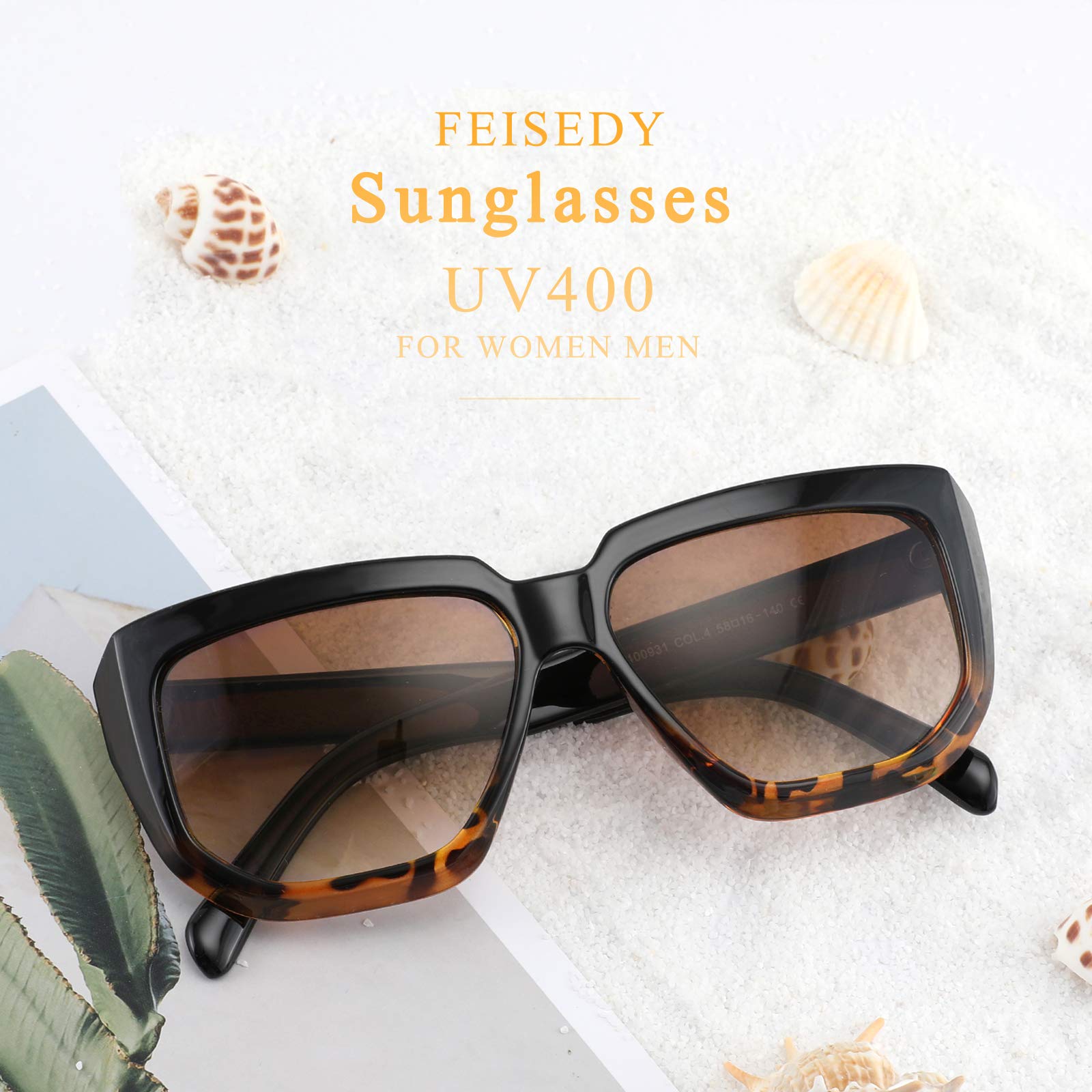 FEISEDY Women's Retro Square Sunglasses - Trendy Shield Flat Top Shades B2717 for Women - UV Protection, Fashionable & Stylish - Perfect for Beach, Driving, and Outdoor Activities