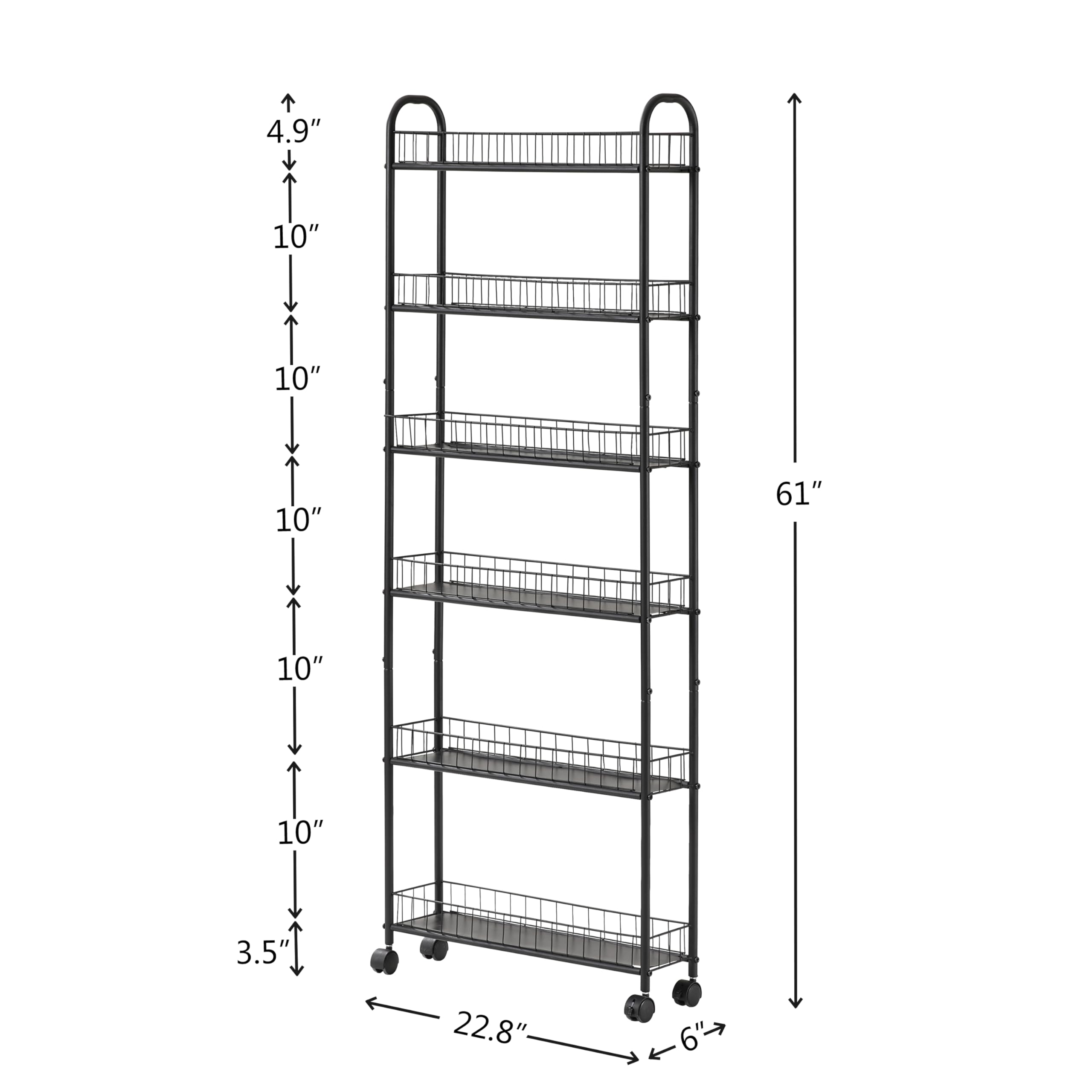 JOIN IRON 6-Tier Slim Rolling Storage Cart - Ultra-Thin Metal Utility Cart with Wheels for Kitchen, Bathroom, Bedroom, Office - Space-Saving Organizer (6