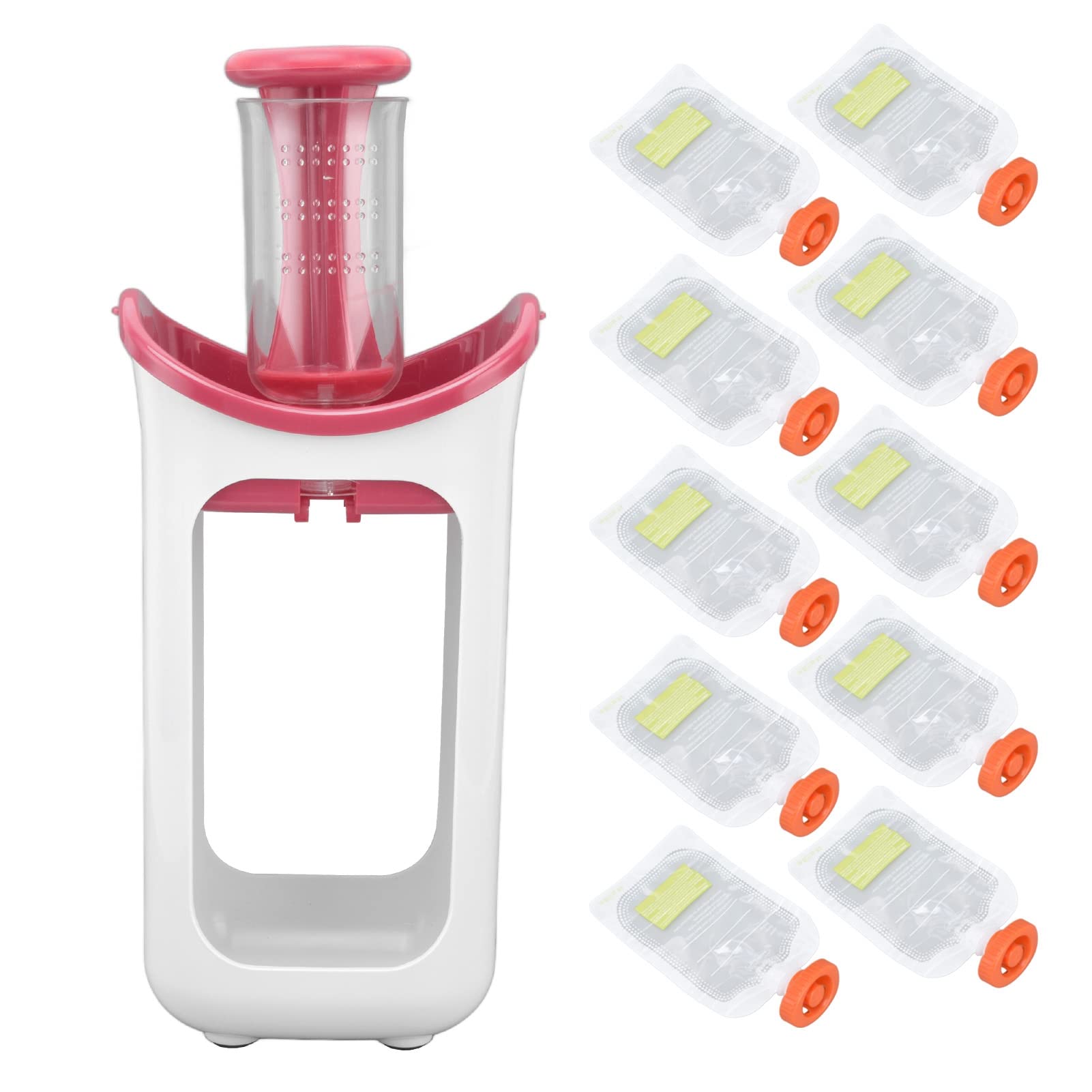 Baby Food Masher - ABS Material Puree Maker with Storage Pouches | Easy to Clean & Portable | Ideal for Camping, School, Home & Travel | Red