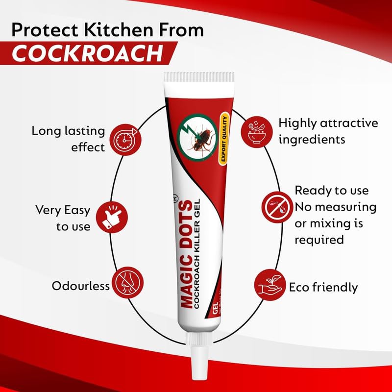 Magic Dots Cockroach Killer Gel - 4 Pack x 20g | Natural Herbal Pest Control for Home & Kitchen | Effective Roach Bait Gel with Easy Application | Eliminate Cockroaches in Cabinets, Appliances & Dark Corners