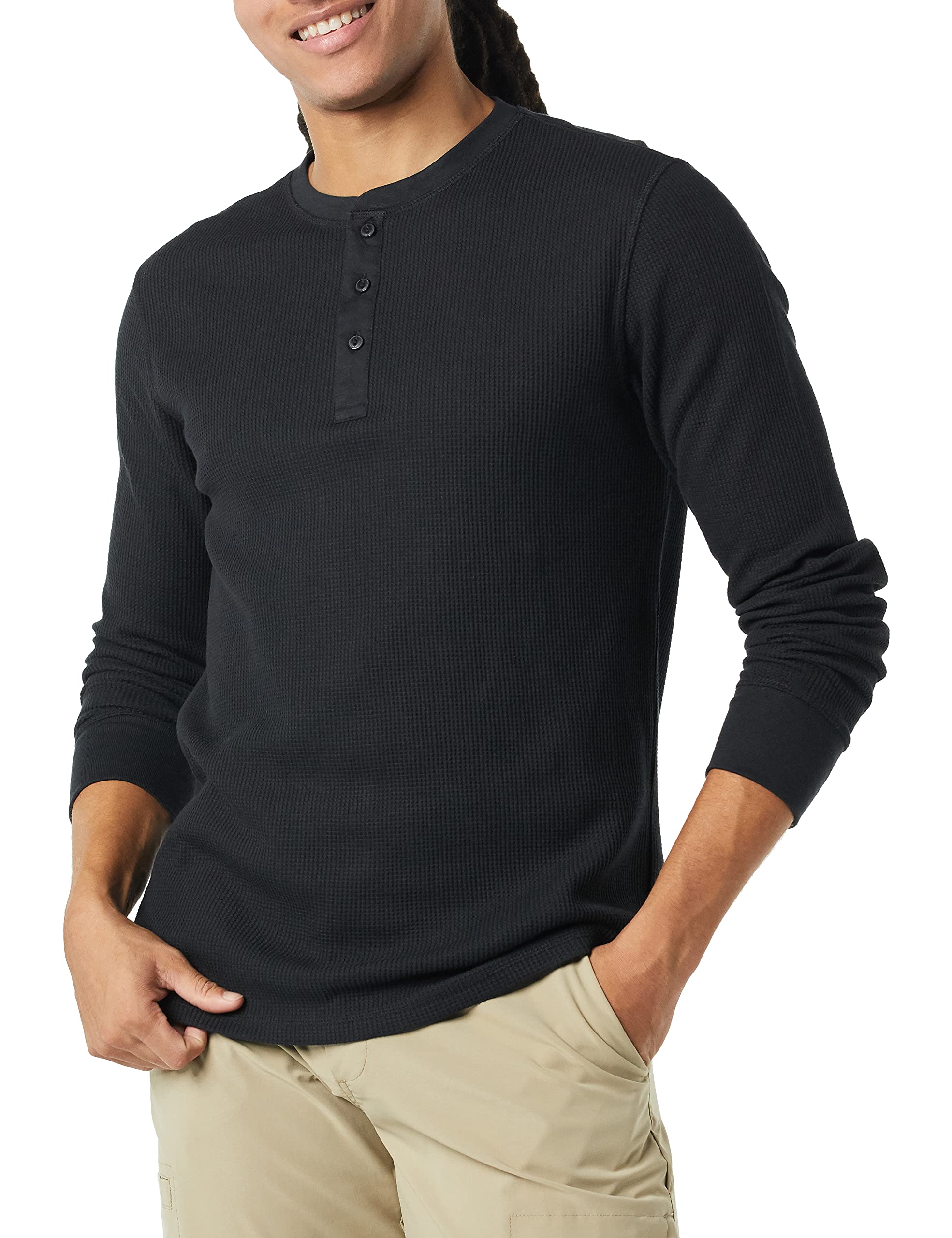 Amazon Essentials Men's Regular-Fit Long-Sleeve Waffle Henley Shirt - Soft Cotton Casual Button-Up Top for Everyday Wear, Layering & Outdoor Activities