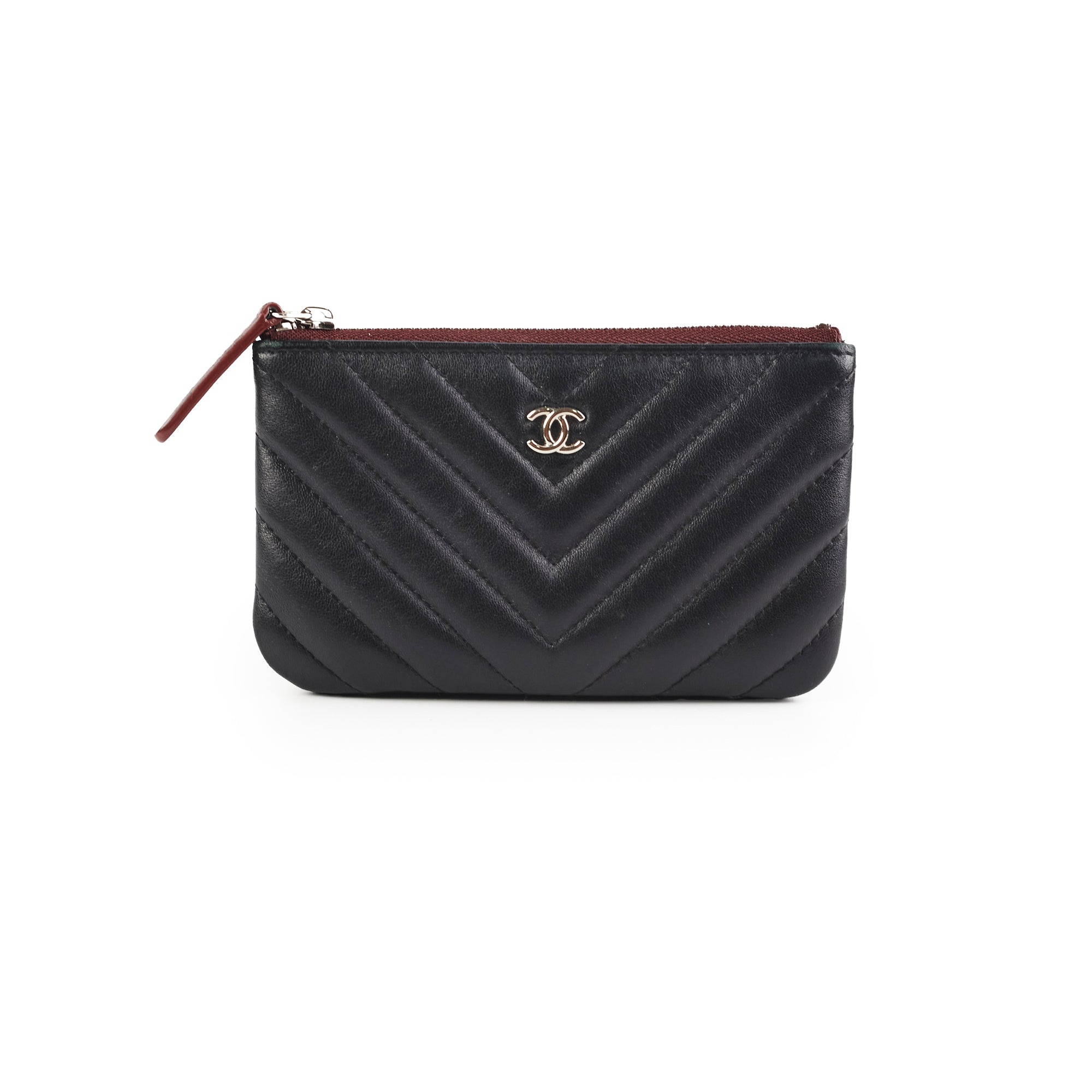 Chanel Small Chevron Black O Case - Luxury Leather Wallet for Women | Perfect for Everyday Use, Travel & Gifting