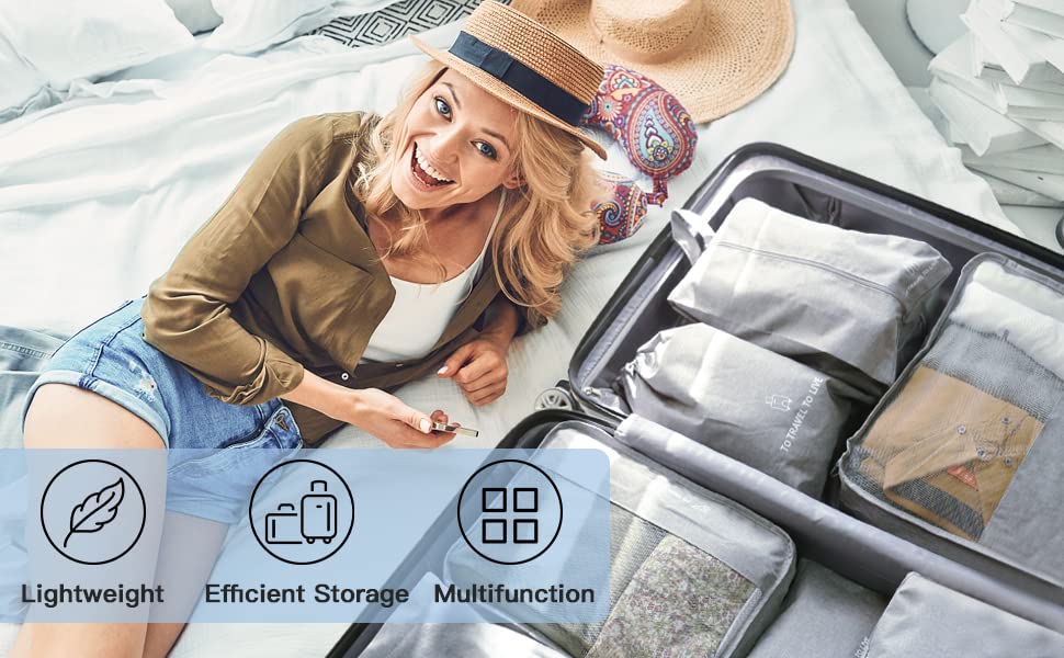 9-Piece Packing Cubes Set - Premium Travel Organizer for Luggage & Suitcases | Cruise Essentials & Vacation Must-Haves | Lightweight Packing Bags for Clothes & Accessories (Grey) - Perfect for Business Trips, Family Vacations & Backpacking Adventures