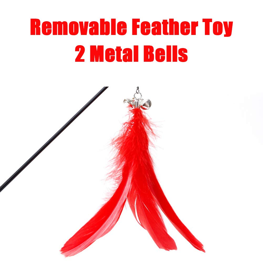 Interactive Cat Feather Toy Wand - Retractable Cat Teaser with 2 Bells & Natural Feather Refills (4 Pack) - Fun Exercise Play for Kittens & Adult Cats - Perfect for Indoor Playtime & Bonding Activities