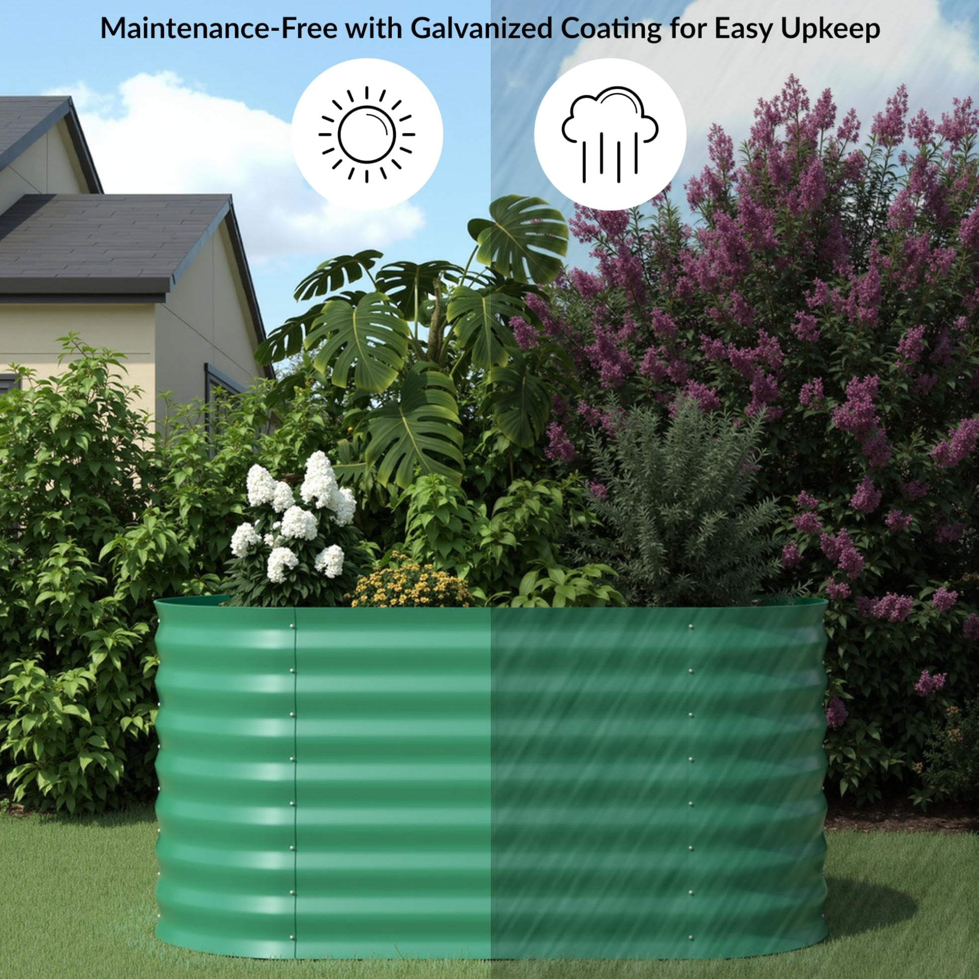GARVEE 4' X 2' X 2' Oval Galvanized Steel Raised Garden Bed - Outdoor Metal Planter Box for Flowers, Vegetables & Herbs (Green) - Perfect for Backyard Gardening, Patio Decor & Urban Farming