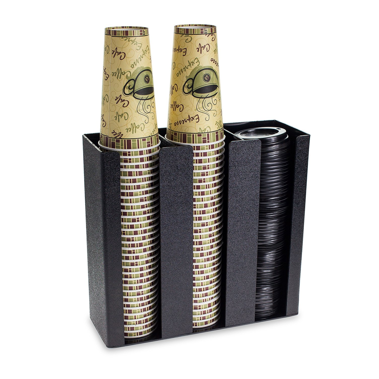 SOURCEONE.ORG Deluxe Black Acrylic Coffee Cup & Lid Holder - Wall Mount or Countertop Soda Fountain Organizer - Perfect for Restaurants, Cafes, and Home Kitchen Organization