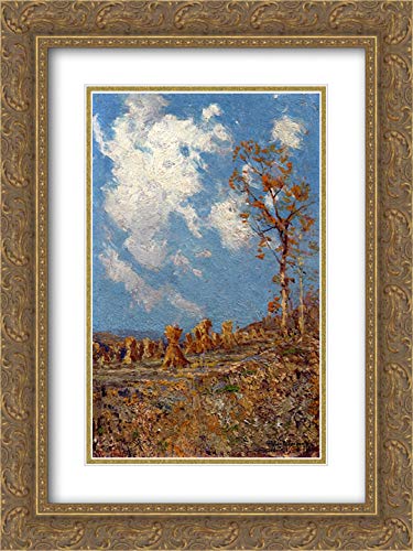Robert Julian Onderdonk Museum Art Print - Field With Corn Shocks 18x24, Gold Ornate Frame & Double Matted - Perfect for Farmhouse Decor, Country Living Room, or Rustic Office Wall Art