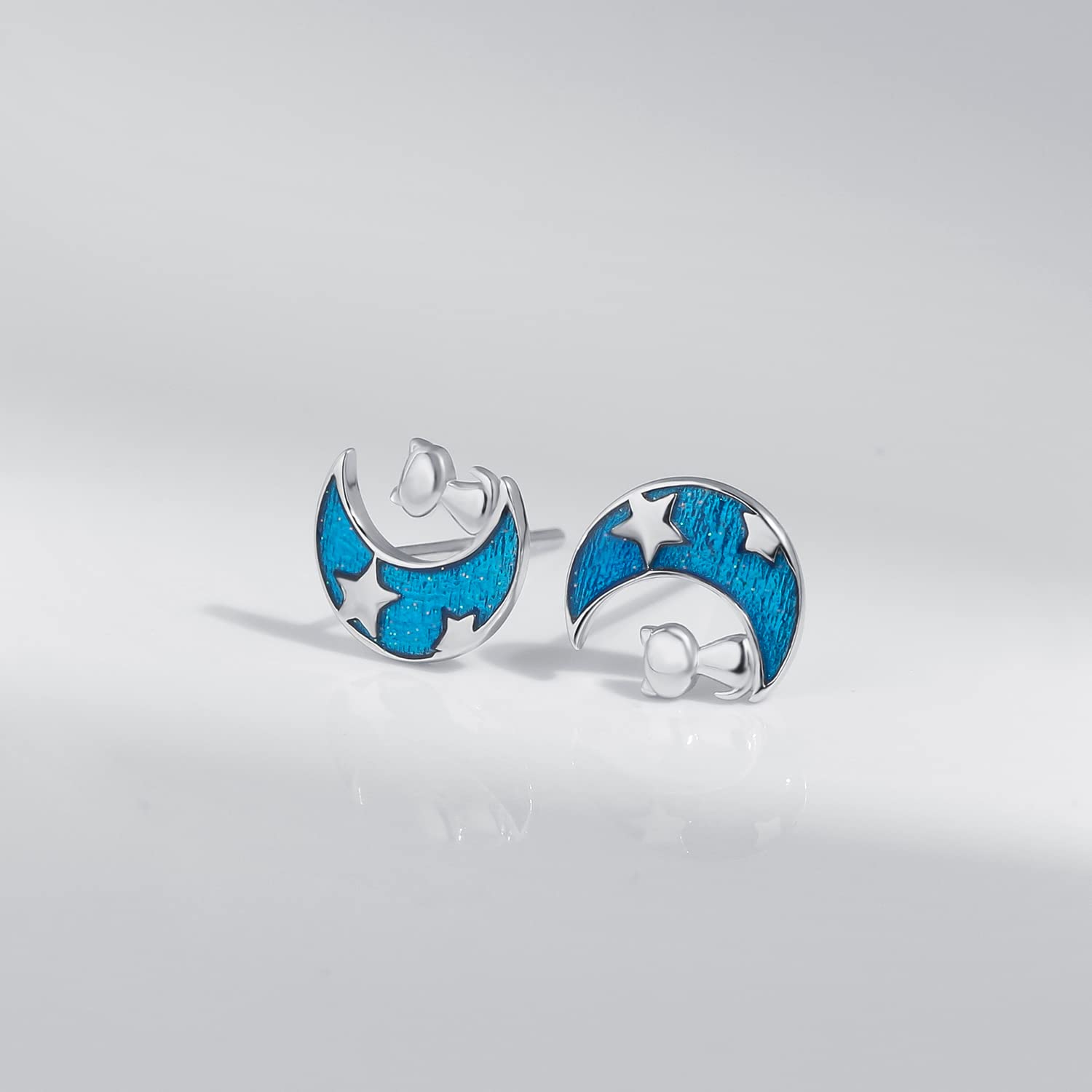 Meissa 925 Sterling Silver Stud Earrings - Moon & Star Cat Earrings for Women | Hypoallergenic, Handmade Jewelry | Perfect for Everyday Wear, Gifts & Special Occasions