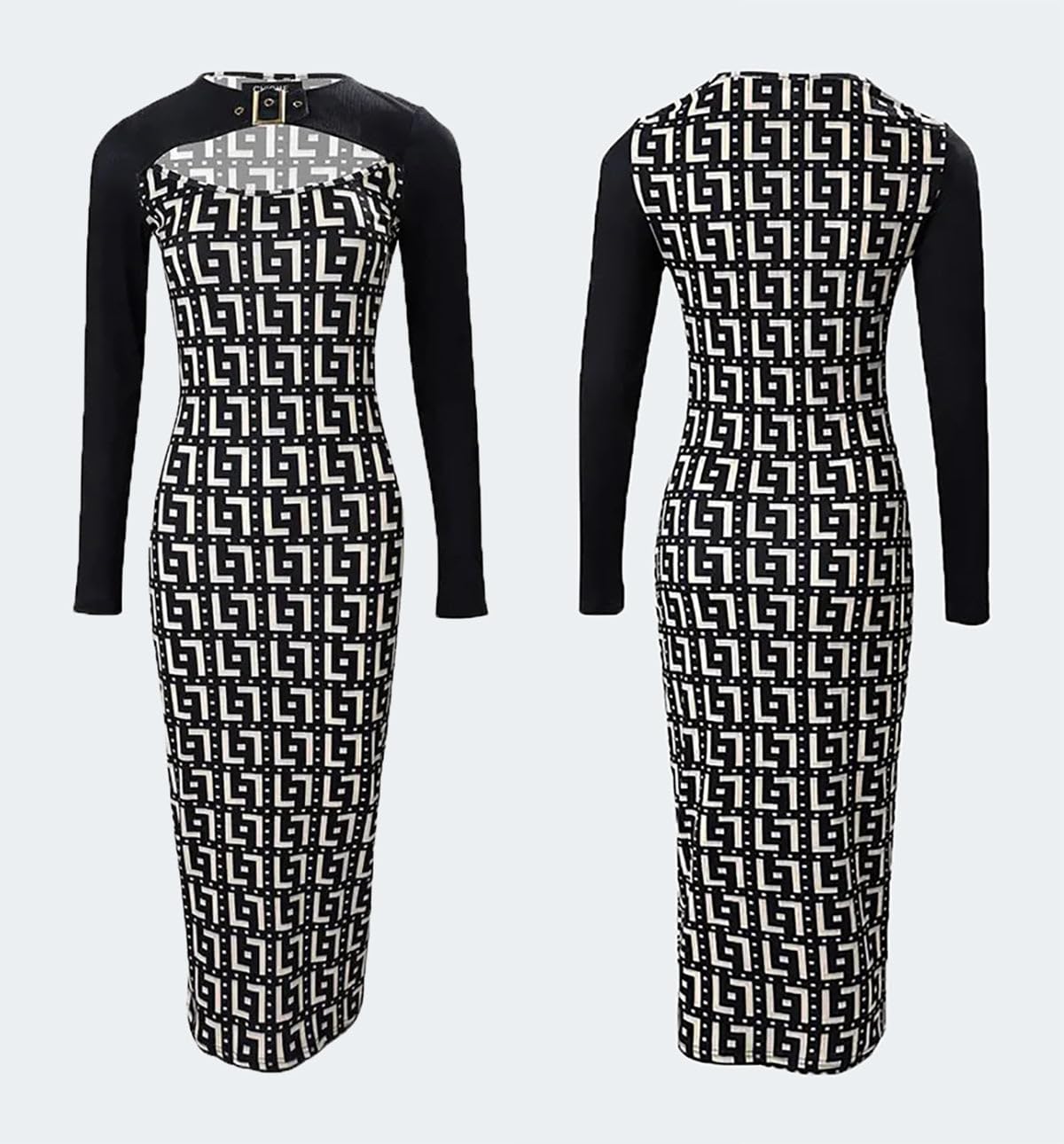 2023 Women's Fall Long Sleeve Bodycon Pencil Dress - Sexy Cutout Tight Maxi Dress for Party, Date Night & Office Wear