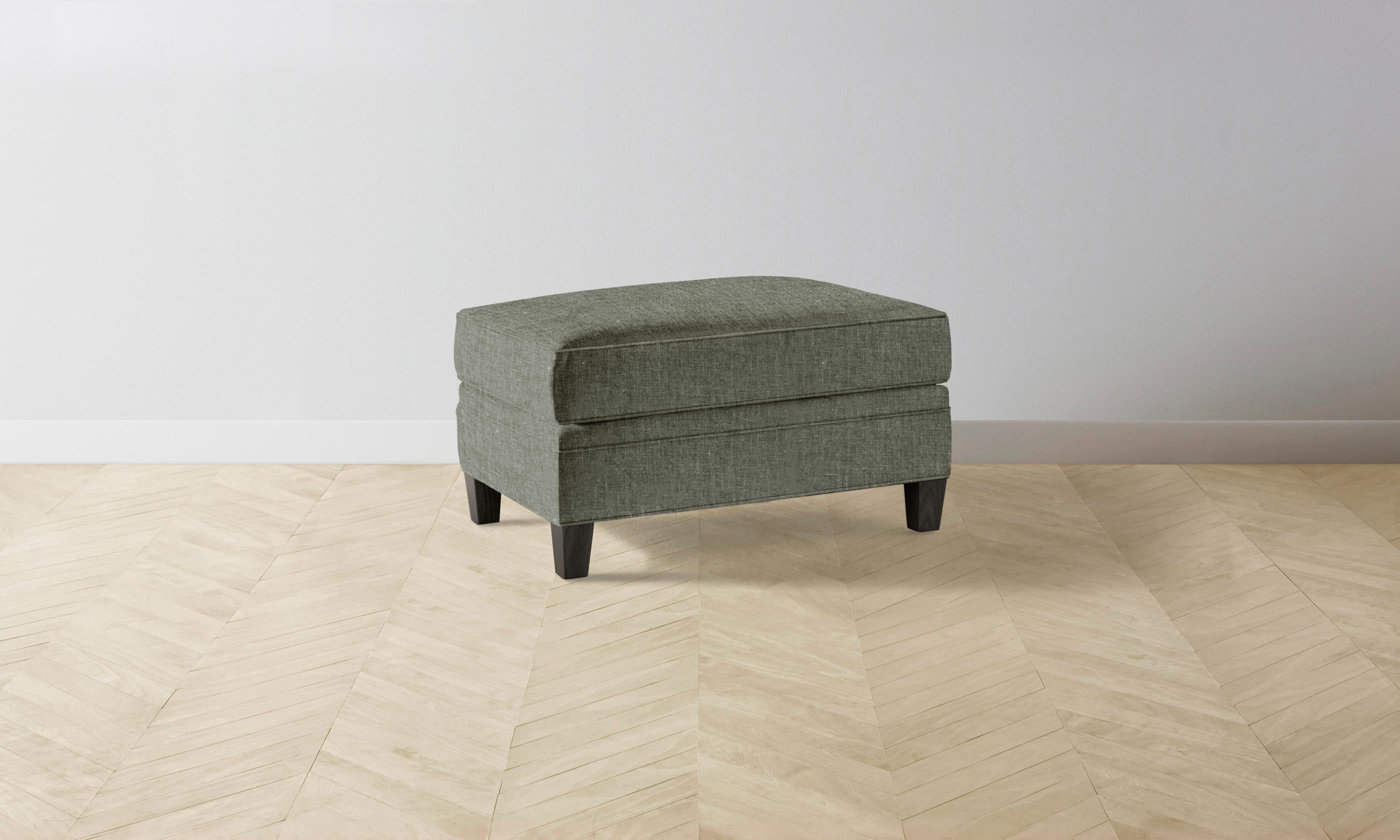 Carmine Ottoman - Heritage Belgian Linen Thyme Upholstered Footstool | Elegant Living Room Accent for Home Decor & Relaxation