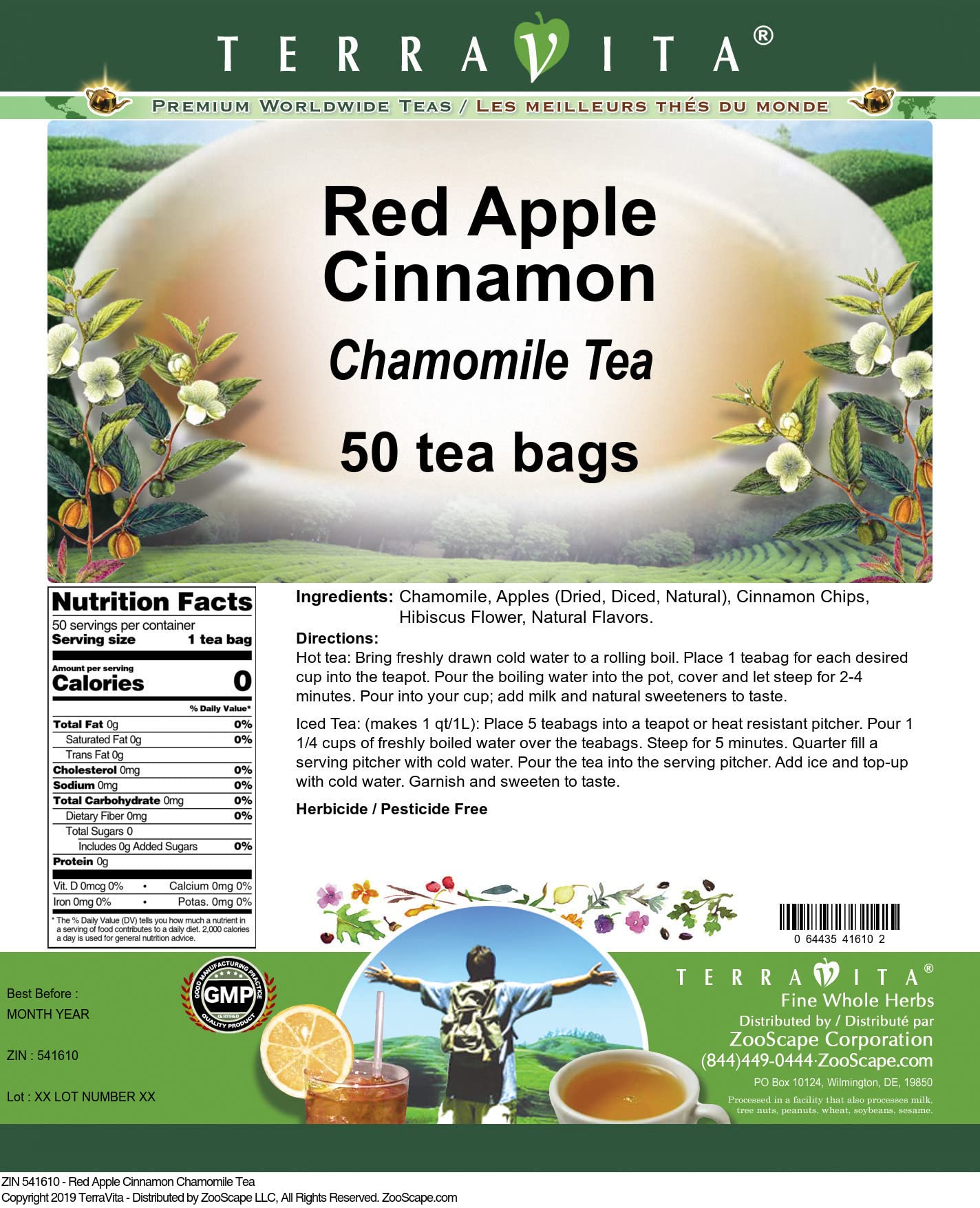 Premium Red Apple Cinnamon Chamomile Herbal Tea Bags - 3 Pack (150 Tea Bags Total) | Caffeine-Free Relaxation Blend | Perfect for Evening, Stress Relief & Bedtime Soothing