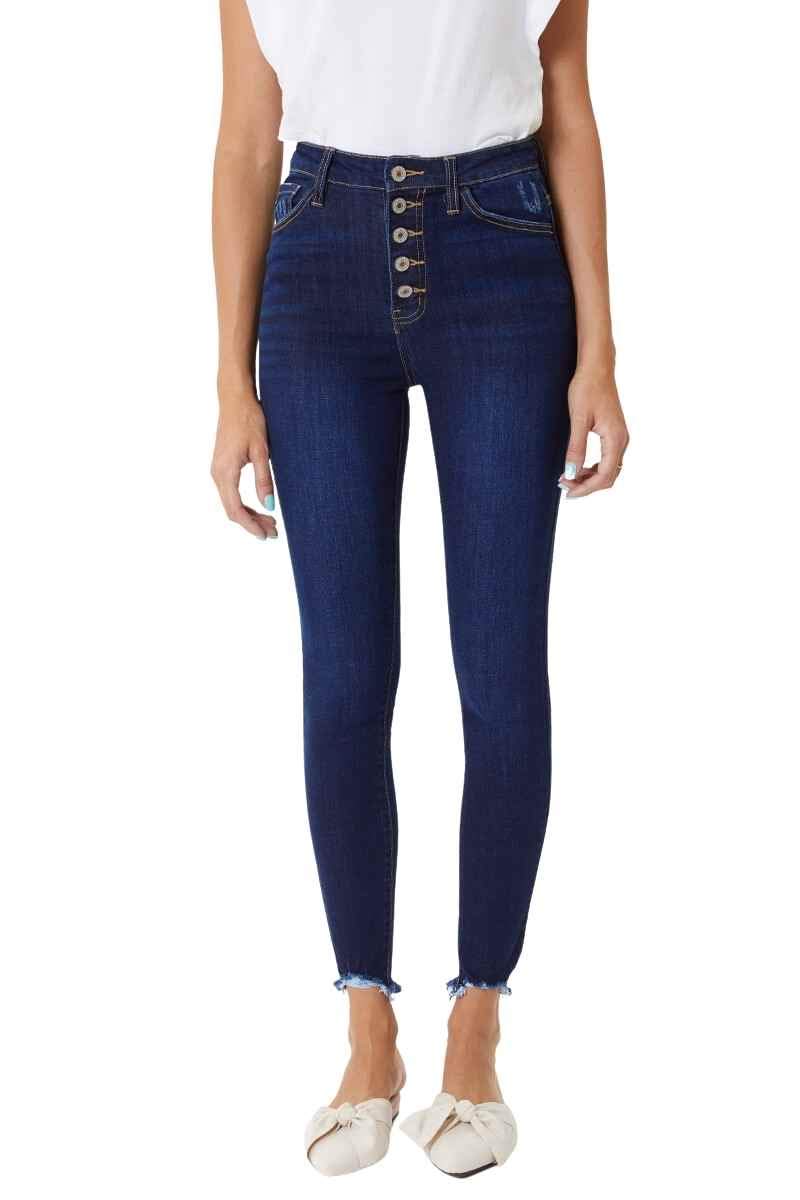Kan Can Women's High Rise Button Fly Distressed Super Skinny Jeans - Stretch Denim Pants for Casual Wear, Night Out & Everyday Fashion