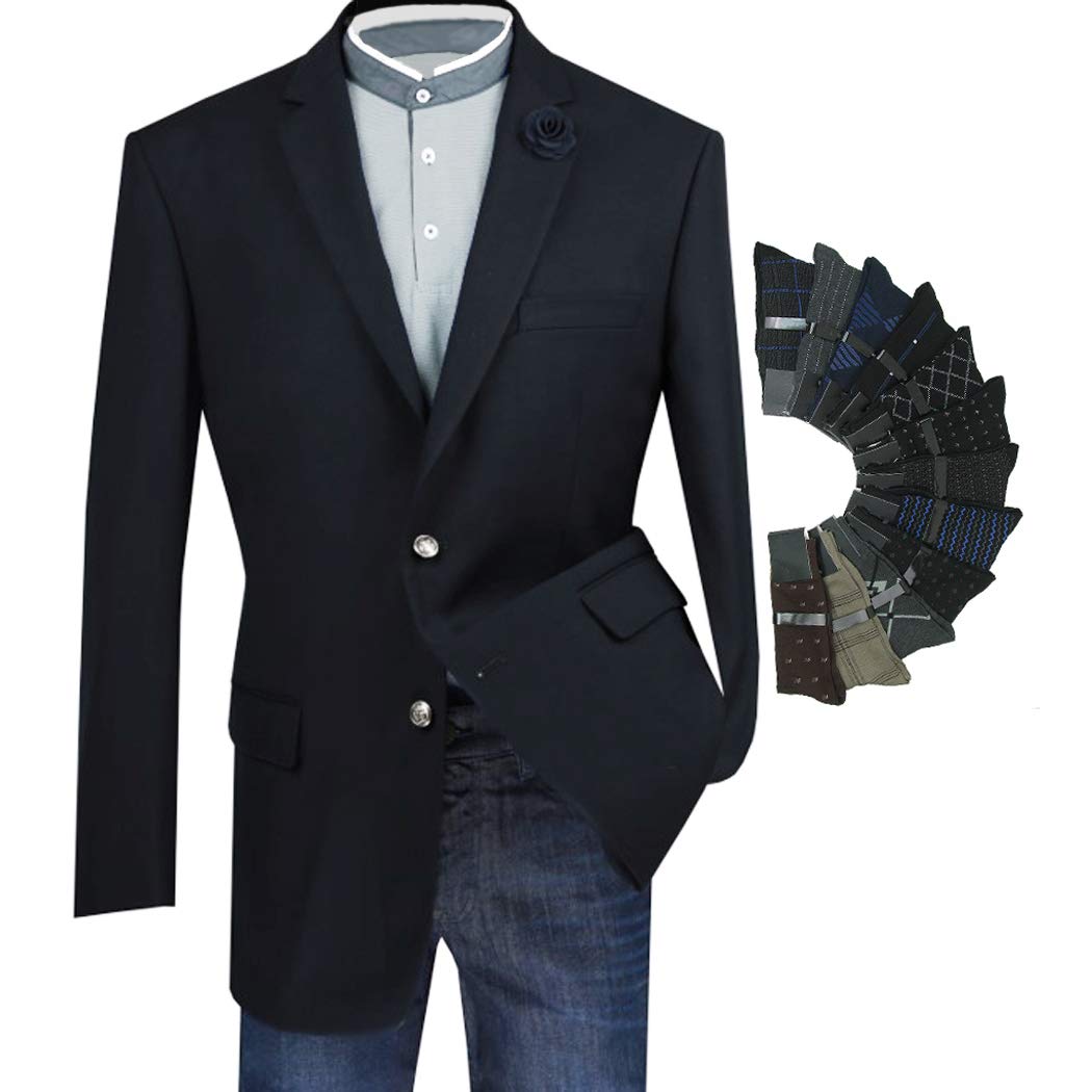 Premium Sharp Luxurious Men's 2-Button Dress Blazer Sport Coat with 1 Pair of Matching Socks - Perfect for Business Meetings, Weddings & Formal Events