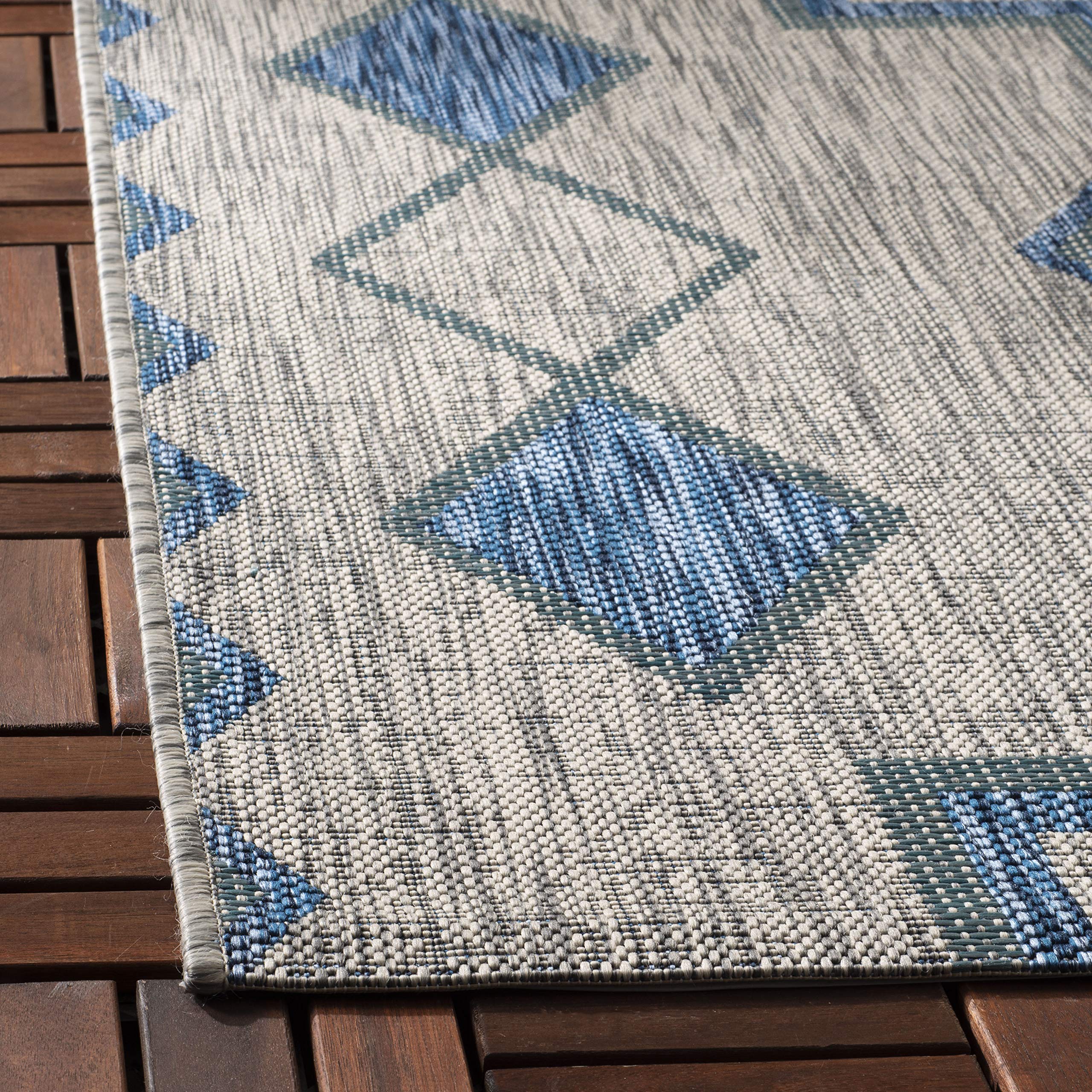 SAFAVIEH Courtyard Collection 8' x 11' Grey/Aqua Indoor Outdoor Waterproof Rug - Easy to Clean, Stain Resistant for Patio, Backyard, Mudroom, Deck & Poolside Use