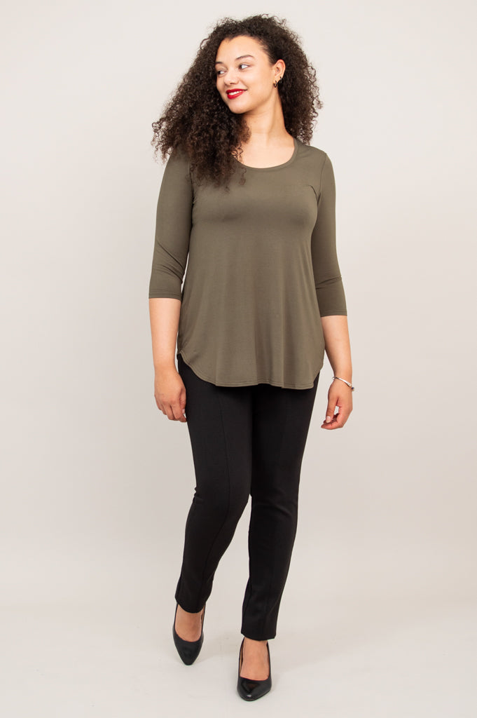 Jazz 3/4 Sleeve Women's Casual Top in Khaki - Soft Bamboo Fabric for Summer Outfits & Office Wear