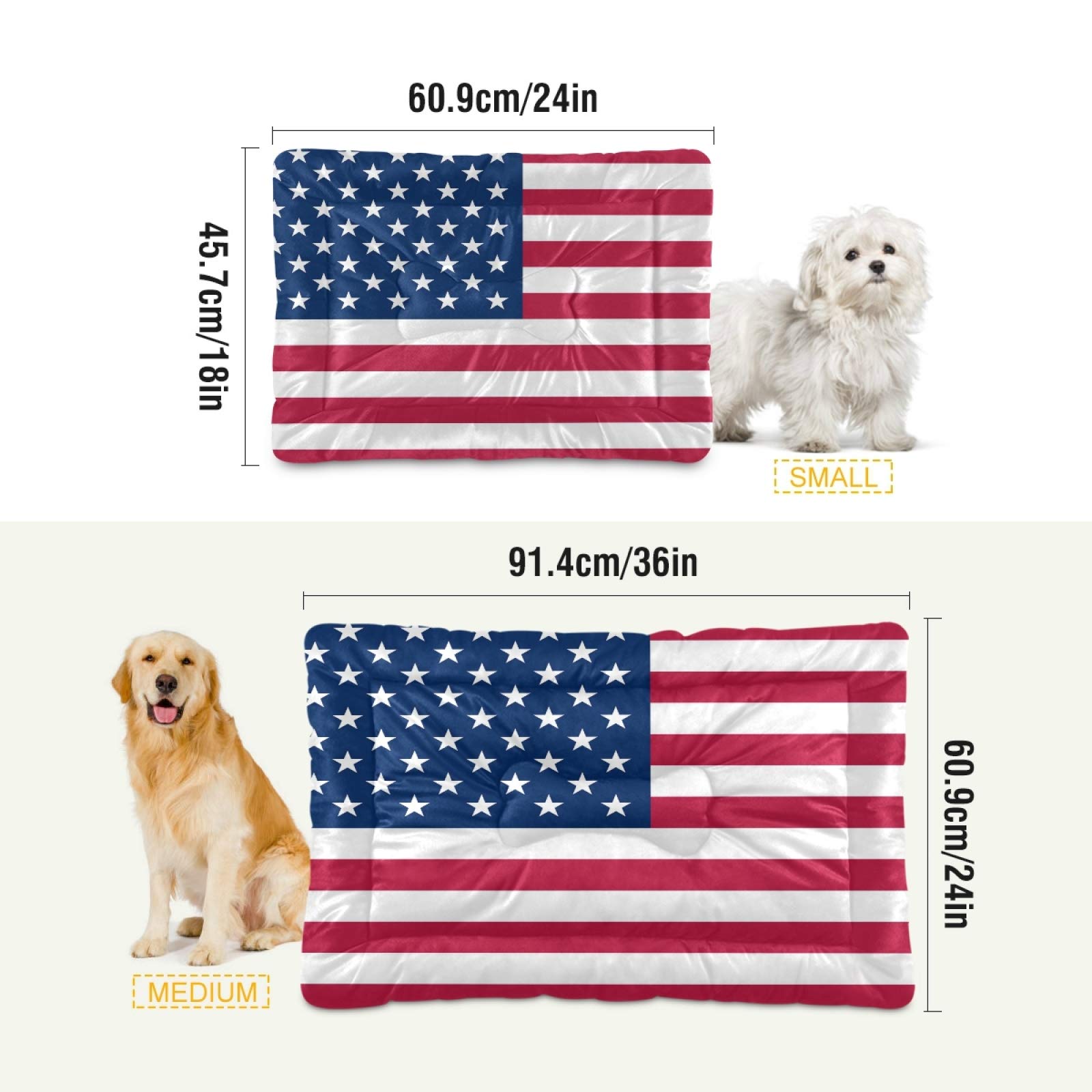 American Flag Pet Bed for Dogs & Cats - Ultra Soft Rectangle Dog Bed for Small, Medium, Large Breeds (36x24in) - Comfortable Calming Bed for Home, Office, or Travel Use