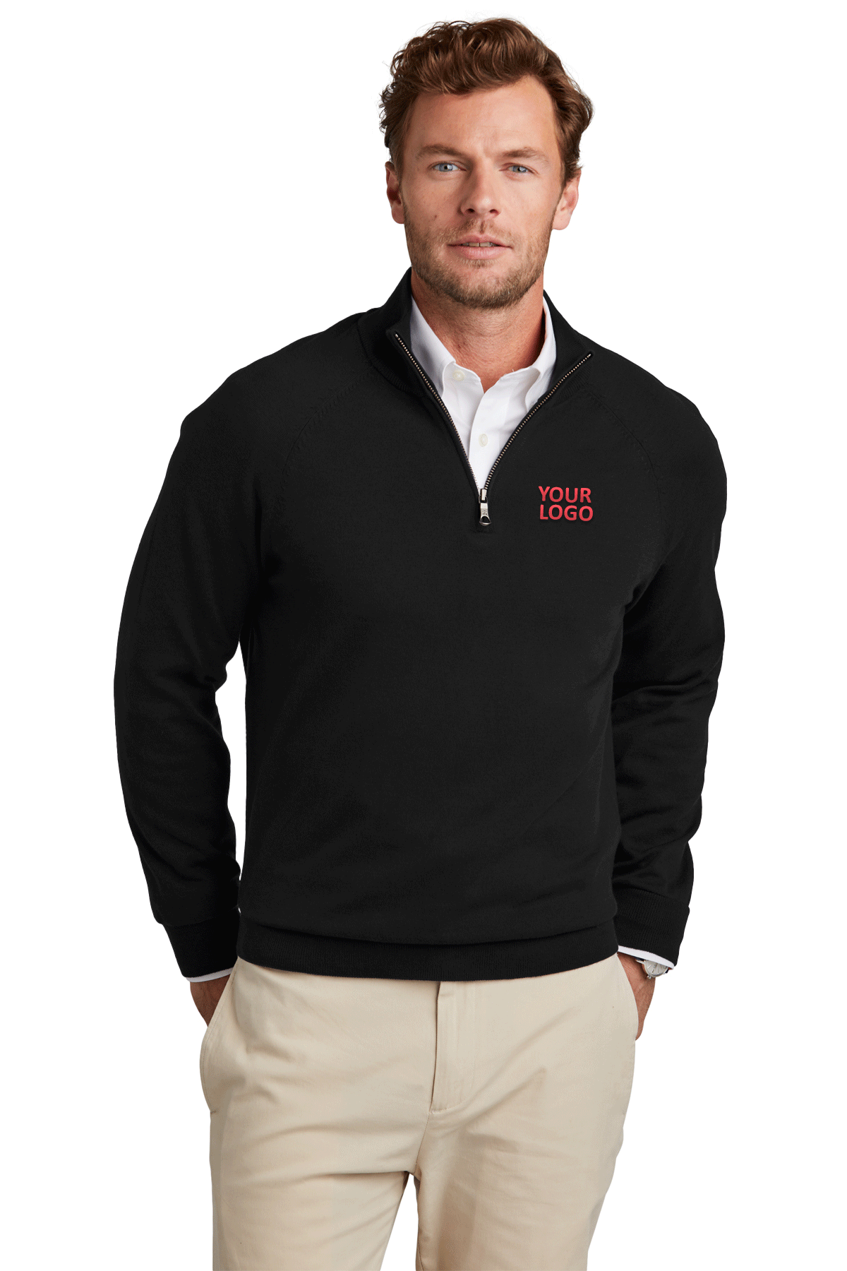 Brooks Brothers Men's Cotton Stretch 1/4 Zip Pullover Sweater - Deep Black | Comfortable Casual & Business Casual Wear for Office & Outdoor Activities
