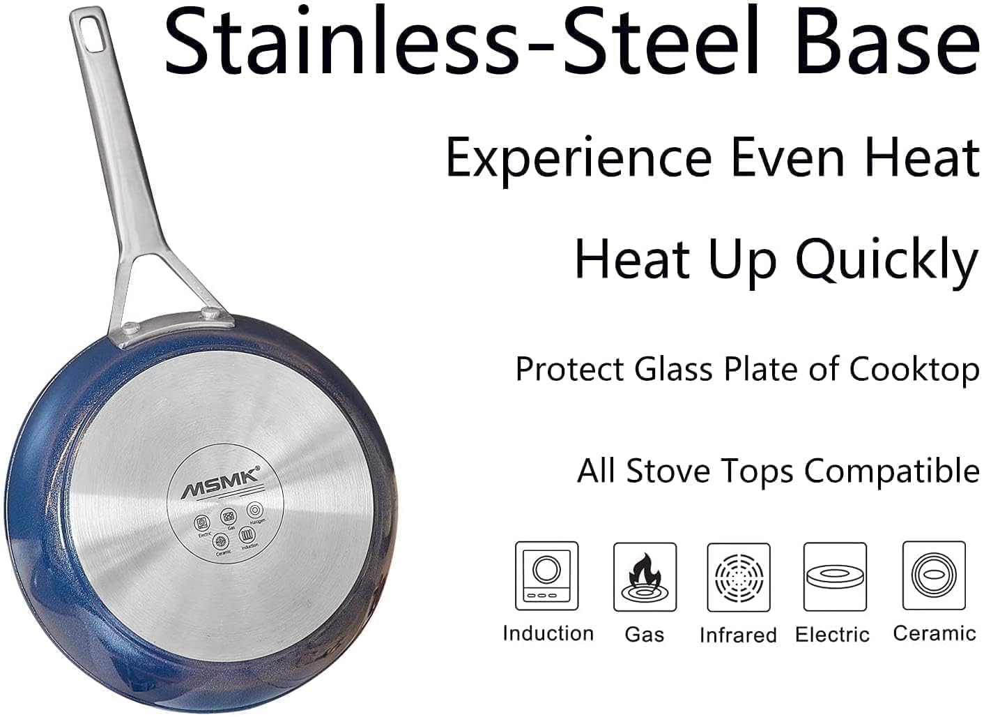 **MsMk Non-Stick Frying Pan Set with Lid - 12-Inch Blue Titanium & Diamond Coated Skillet - Durable, Even Heating, Easy Clean - Induction Compatible - Perfect for Sautéing, Frying & Cooking Healthy Meals**