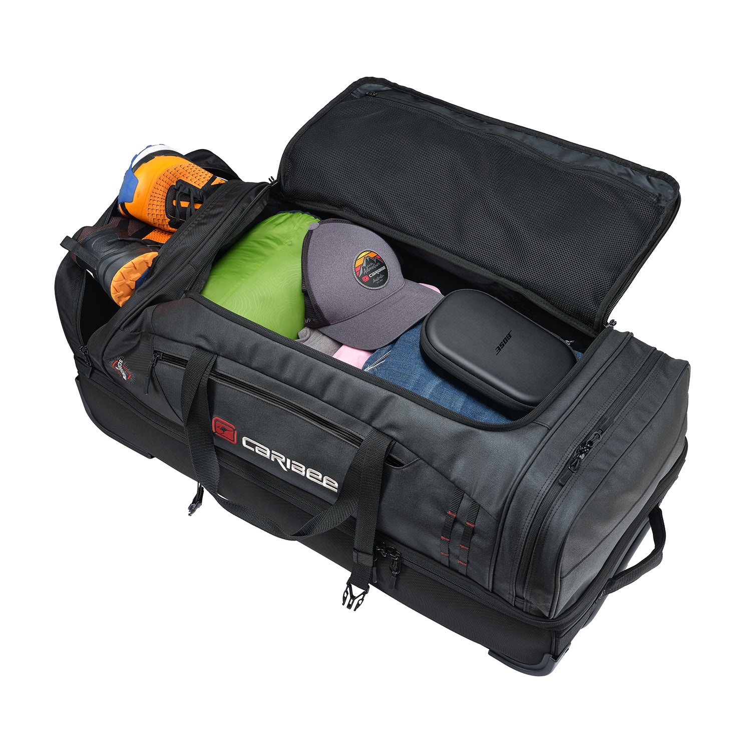 Caribee 5733 75L V2 Scarecrow Wheeled Duffle Bag - Black | Large Rolling Travel Duffel for Camping, Gym & Airplane Carry-On