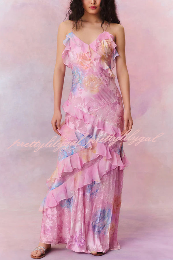 Stylish Multicolor Tie-Dye Backless Maxi Dress with Wave Hem & Straps - Perfect for Beach Vacations, Summer Parties & Boho Fashion