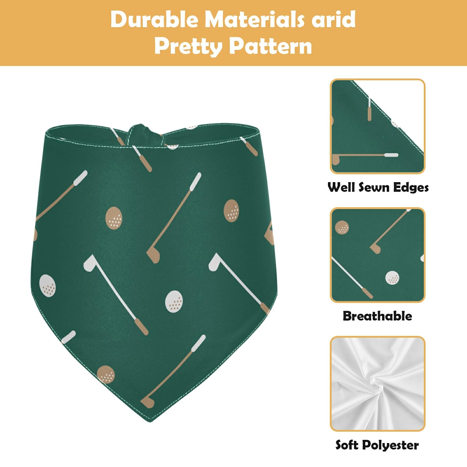 2 Pack Golf Club Ball Pattern Dog Bandanas - Adjustable Snap Button Pet Scarf for Small Medium Large Dogs & Cats - Perfect for Holidays, Parties & Outdoor Adventures