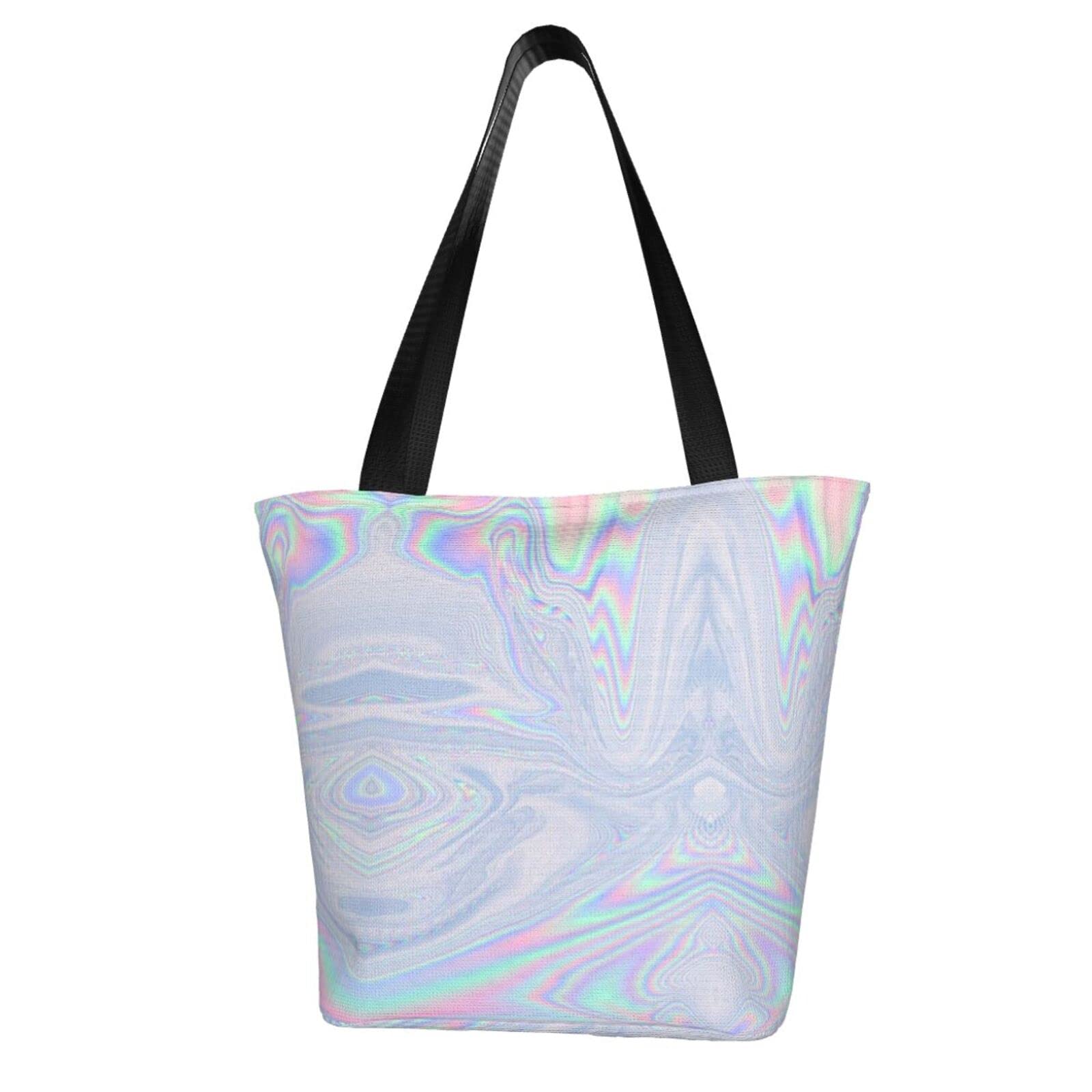 Holographic Iridescent Wrinkled Foil Reusable Tote Bag for Women - Stylish Casual Handbag & Shoulder Bag - Perfect for Shopping, Groceries, Travel & Outdoor Activities - One Size Fits All - Eco-Friendly Fashion Accessory for Everyday Use