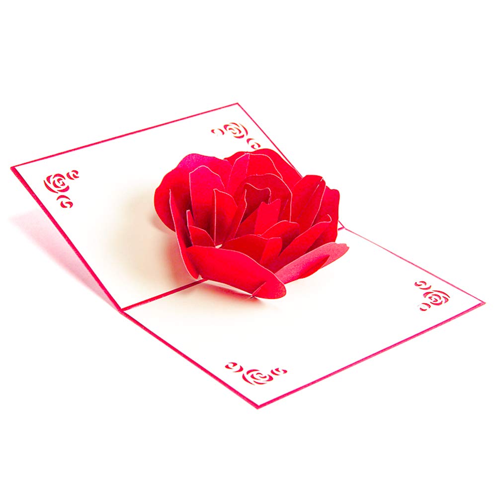 3D Rose Pop Up Greeting Card with Envelope - Valentine's Day, Mother's Day, Birthday Card - Romantic Floral Gift for Anniversaries, Weddings & Special Occasions (Pack of 1)