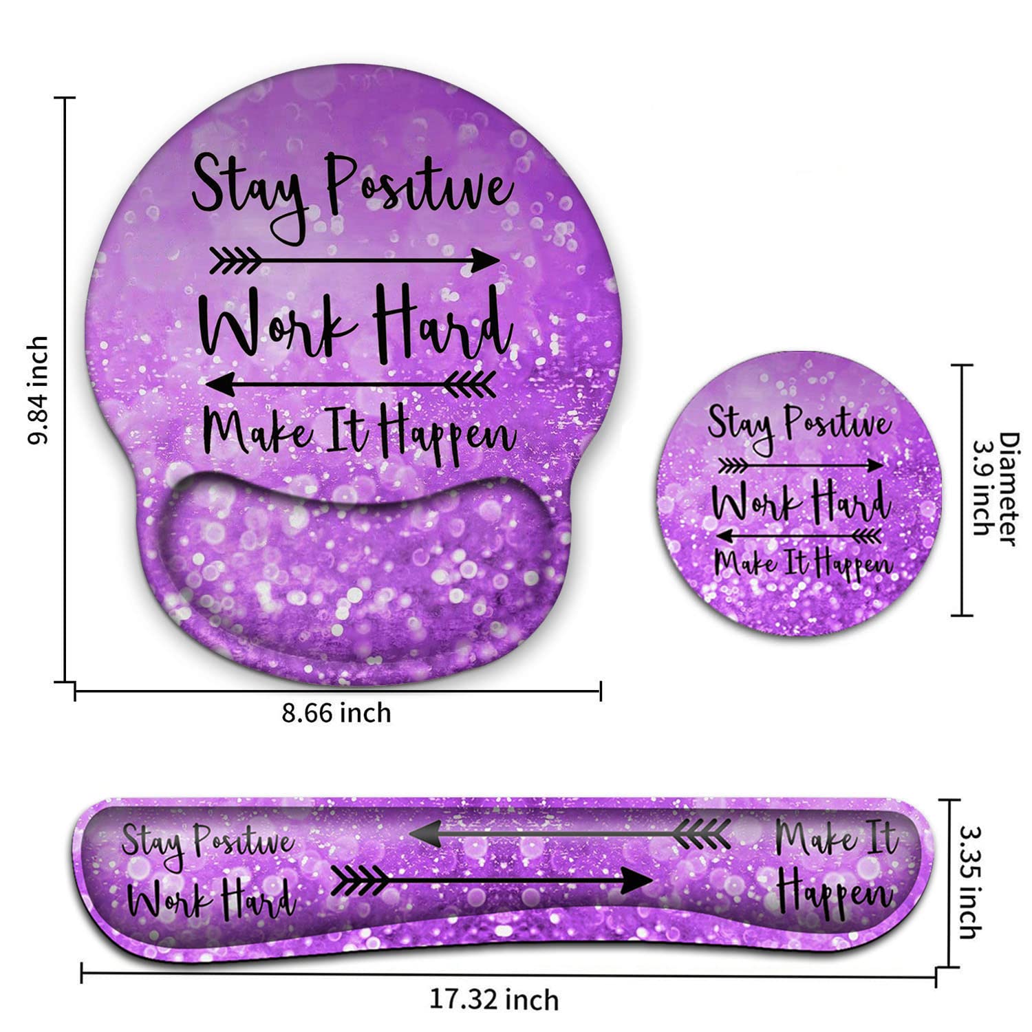 Ergonomic Keyboard Wrist Rest and Mouse Pad Set with Support - Purple Glitter Design for Pain Relief & Comfort | Perfect for Office Work, Gaming, and Long Computer Sessions