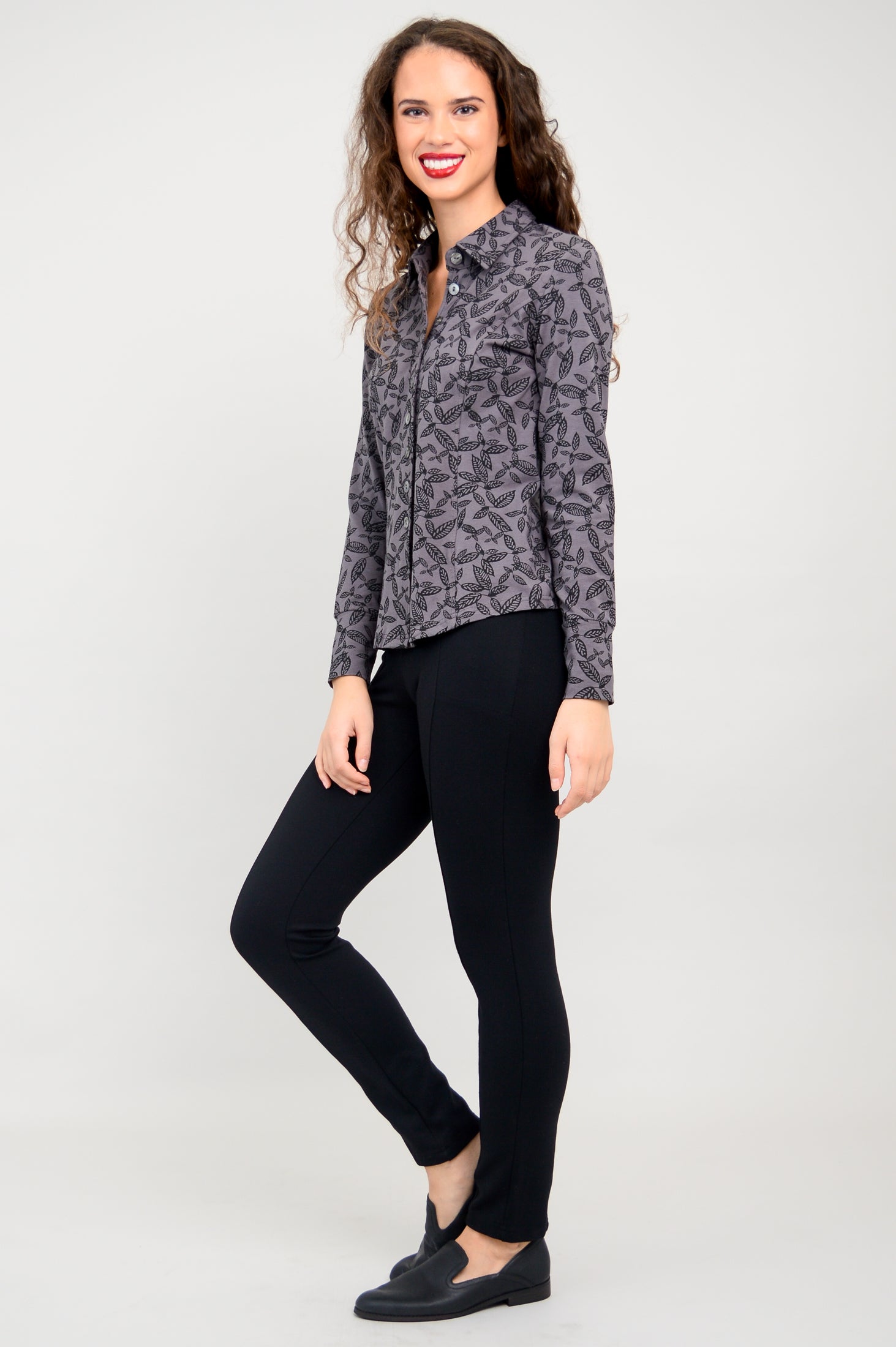 Harley Long Sleeve Top for Women - Soft Bamboo Fabric with Tahsis Leaf Print - Comfortable Casual Shirt for Fall & Winter - Perfect for Work, Travel and Outdoor Activities