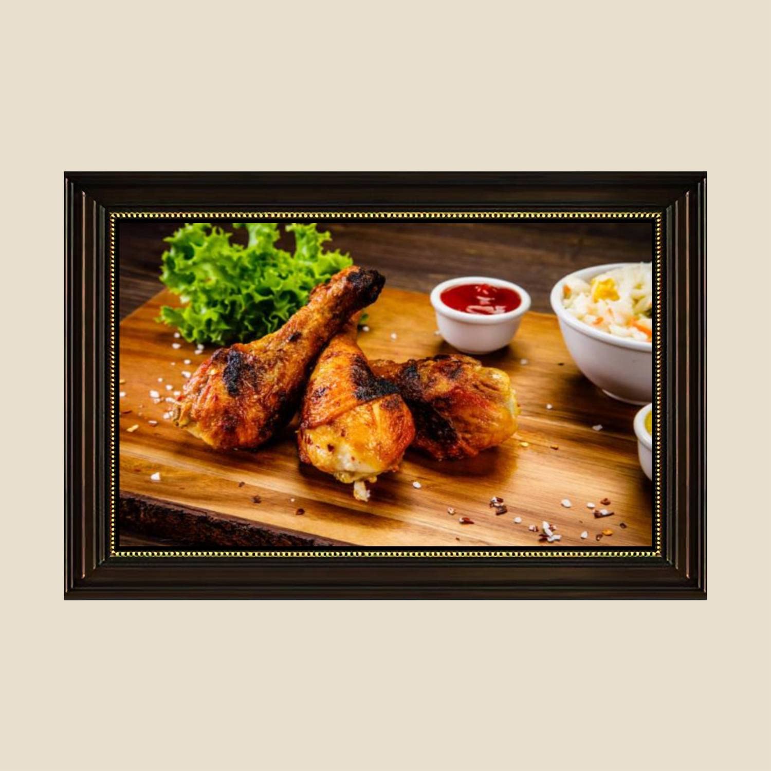 Vintage Fried Chicken & Vegetables Canvas Wall Art Print - 24x36 Inch Retro Kitchen Decor Painting Poster, Ready to Hang for Living Room, Bedroom & Dining Room | Perfect for Farmhouse, Restaurant & Food Lover's Home Decor