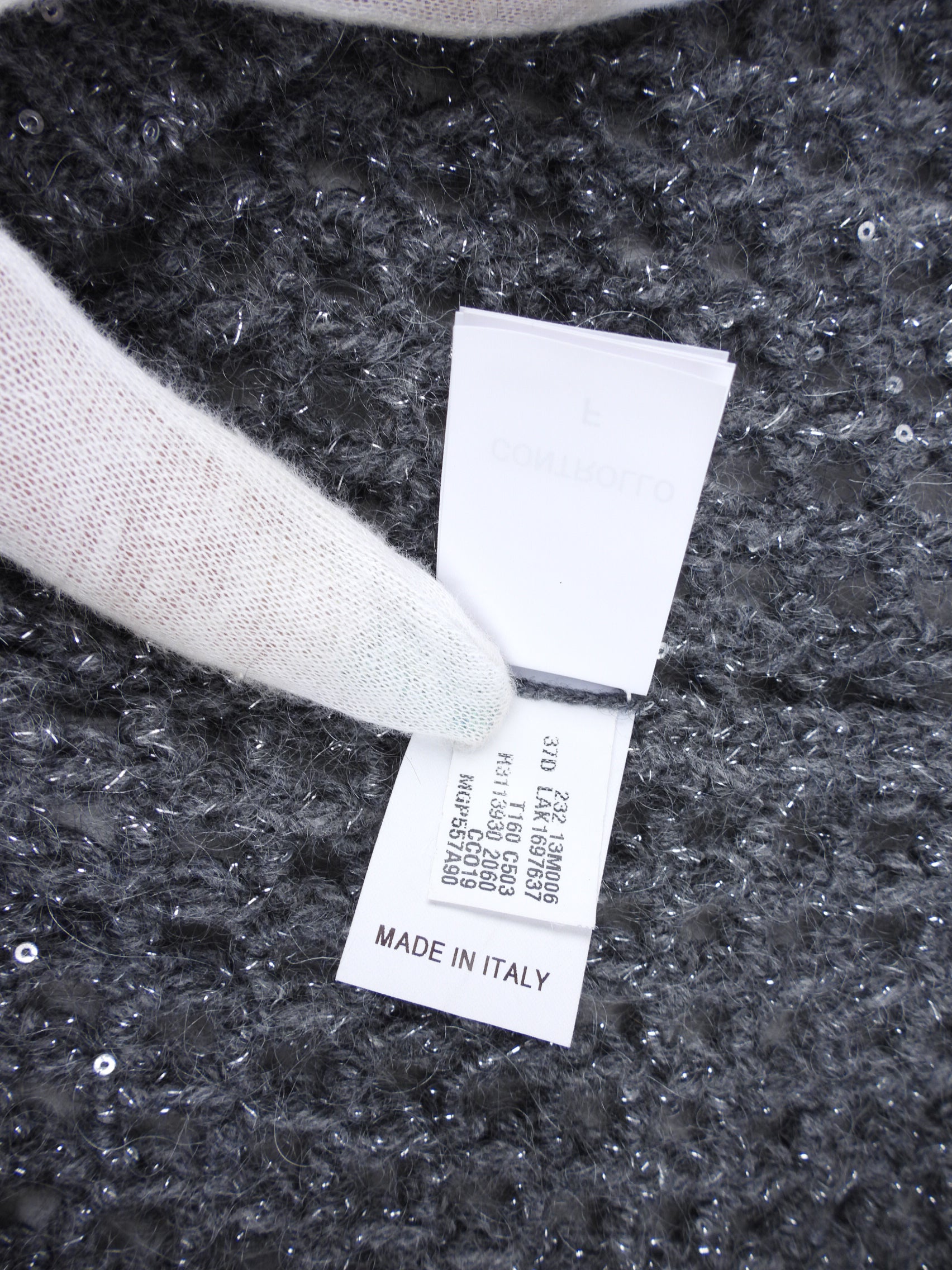 Brunello Cucinelli Charcoal Grey Wool Blend Sequin Knit Mesh Dress - Elegant Evening Wear for Parties & Special Occasions