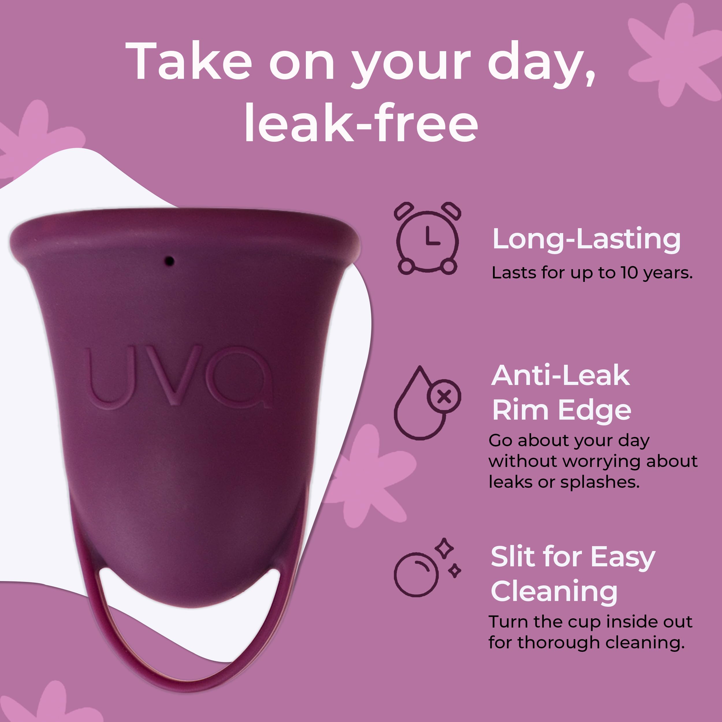 UVA 2 Reusable Menstrual Cup Kit - Size B for Heavy Flow - 10-Year Durable & Leak-Proof Medical Grade Silicone - Large Period Cup with Sterilizer & Travel Pouch - Perfect for Active Women, Travel, Gym & Overnight Protection