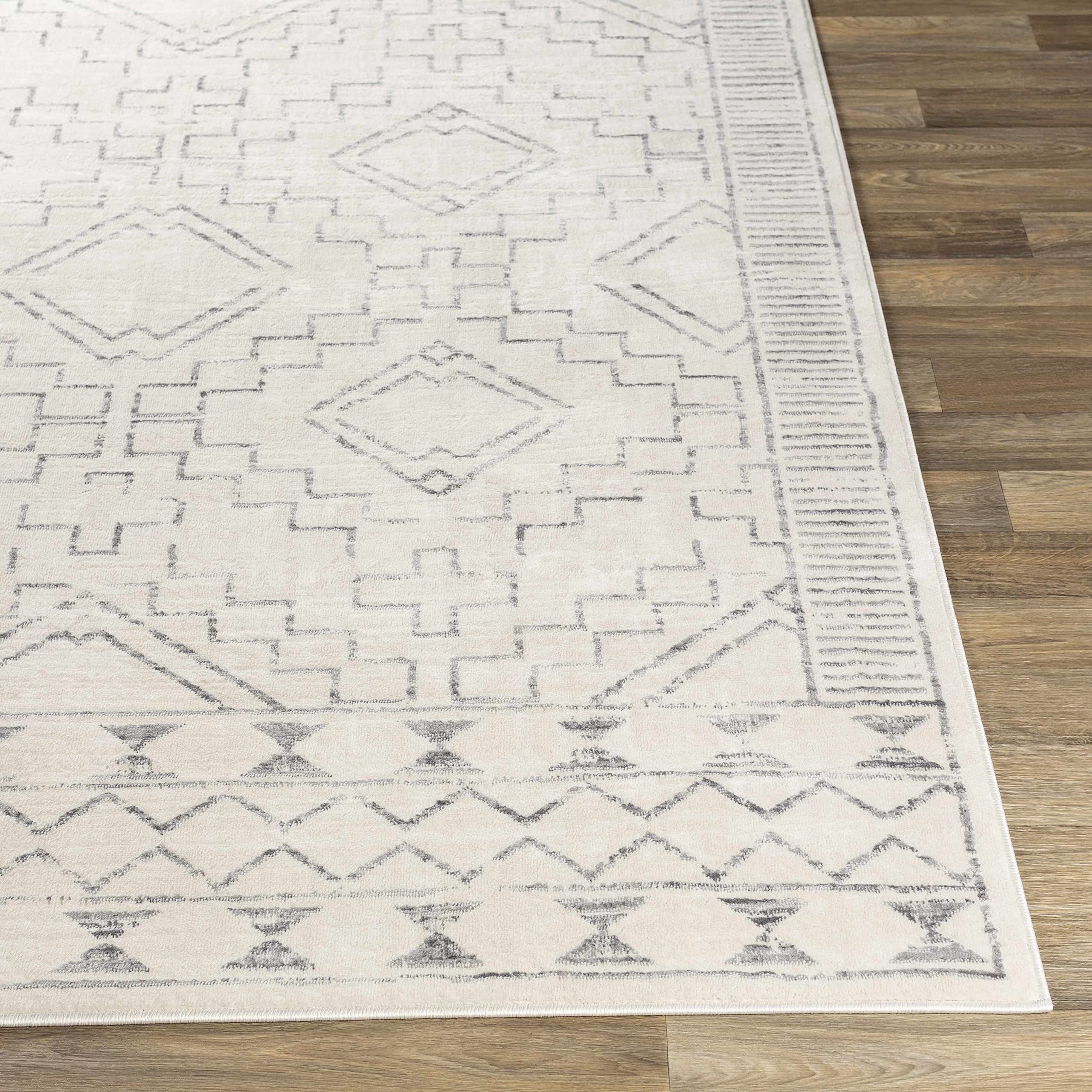 Bohemian Transitional Area Rug for Living Room & Bedroom - Hauteloom Orana Rug in White, Charcoal & Gray - 7'10